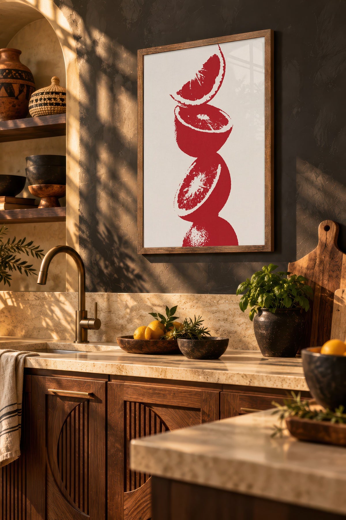 Kırmızı Turunçgiller Poster – Kahverengi Çerçeveli Tablo