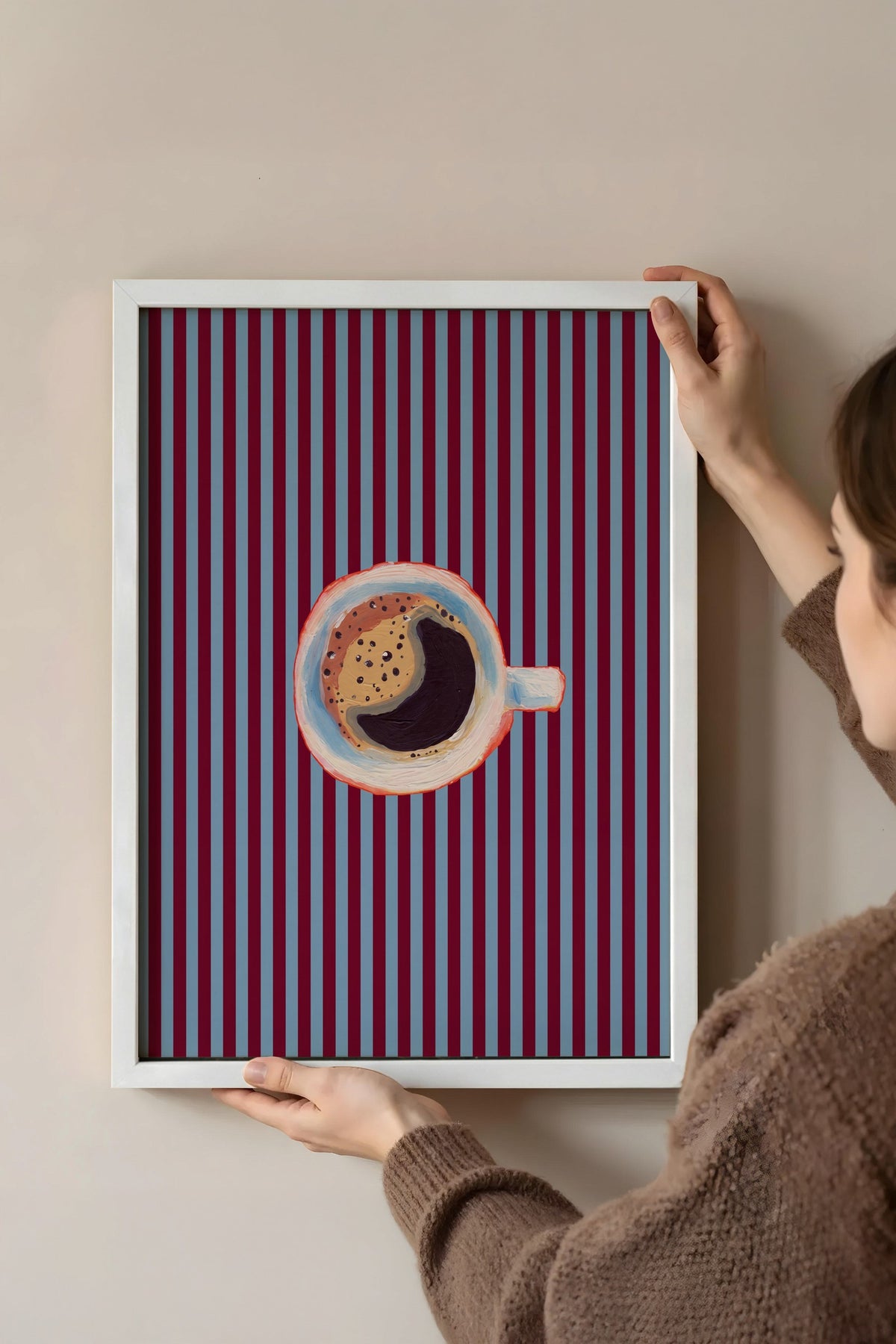 Kahve Fincanı Çizimi Poster – Beyaz Çerçeveli Tablo