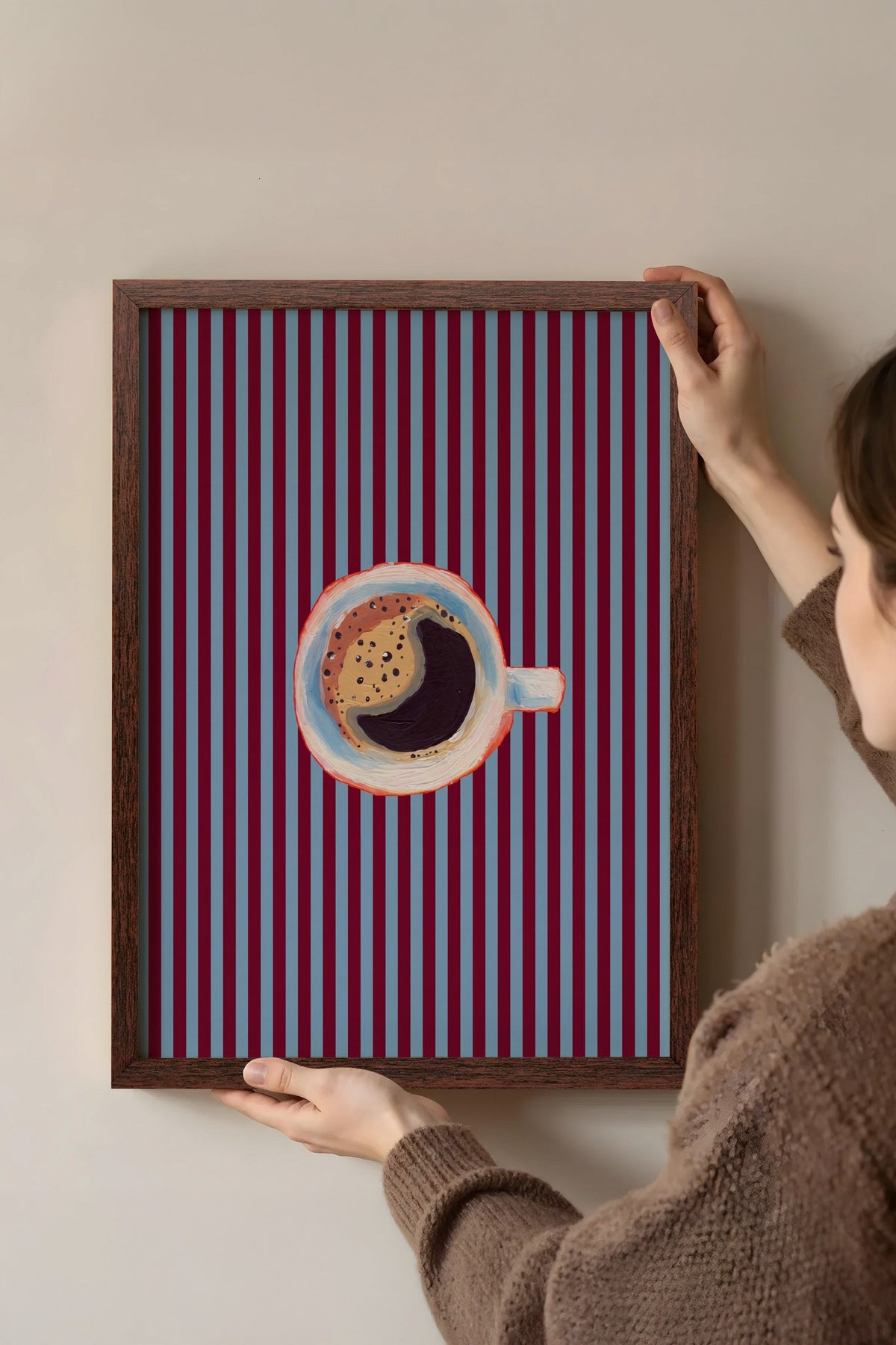 Kahve Fincanı Çizimi Poster – Kahverengi Çerçeveli Tablo