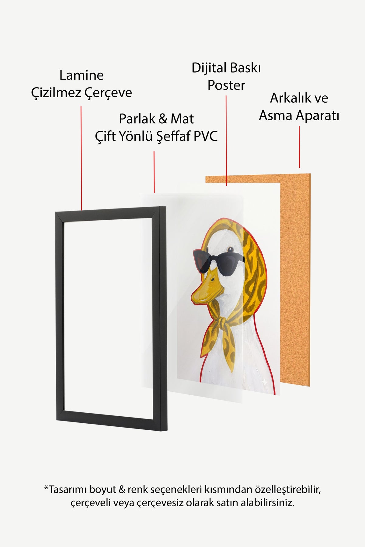 Eğlenceli Ördek İllüstrasyonu Poster – Siyah Çerçeveli Tablo