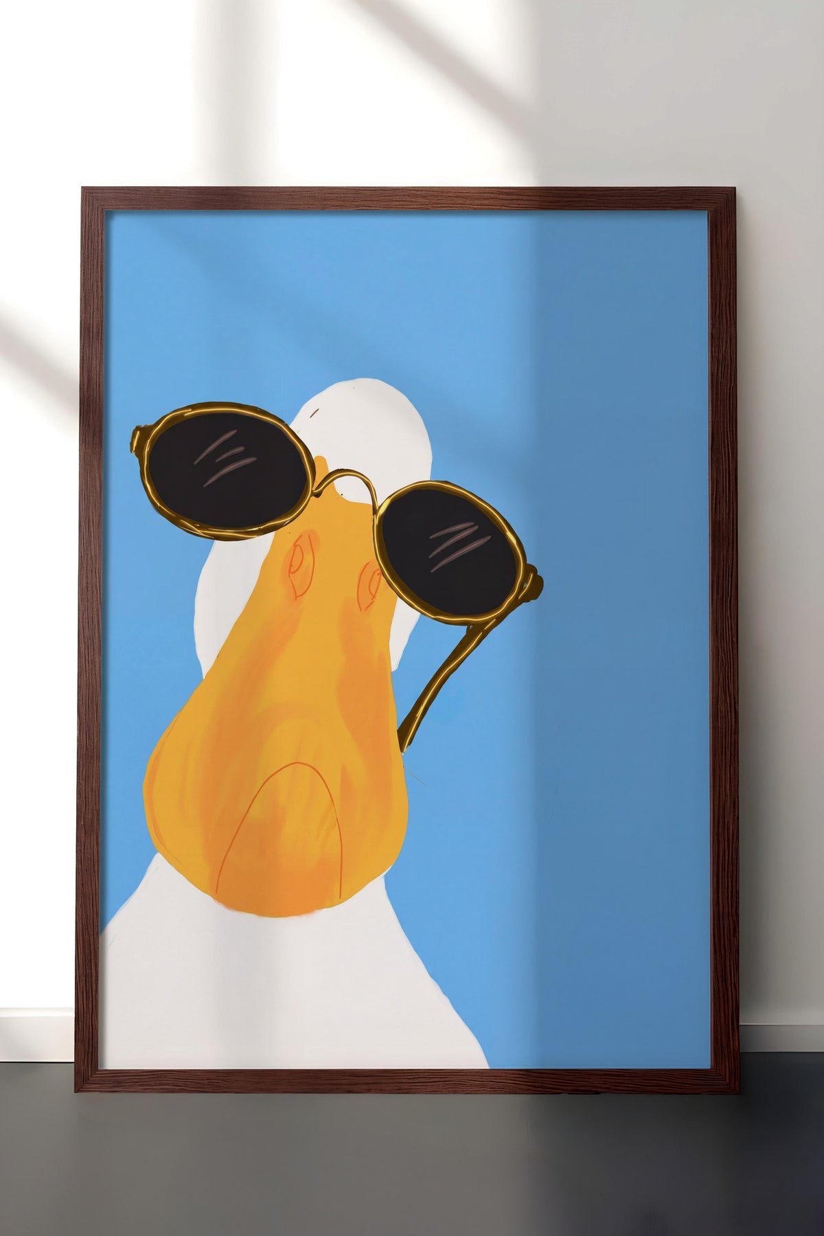 Gözlüklü Ördek Poster – Kahverengi Çerçeveli Tablo