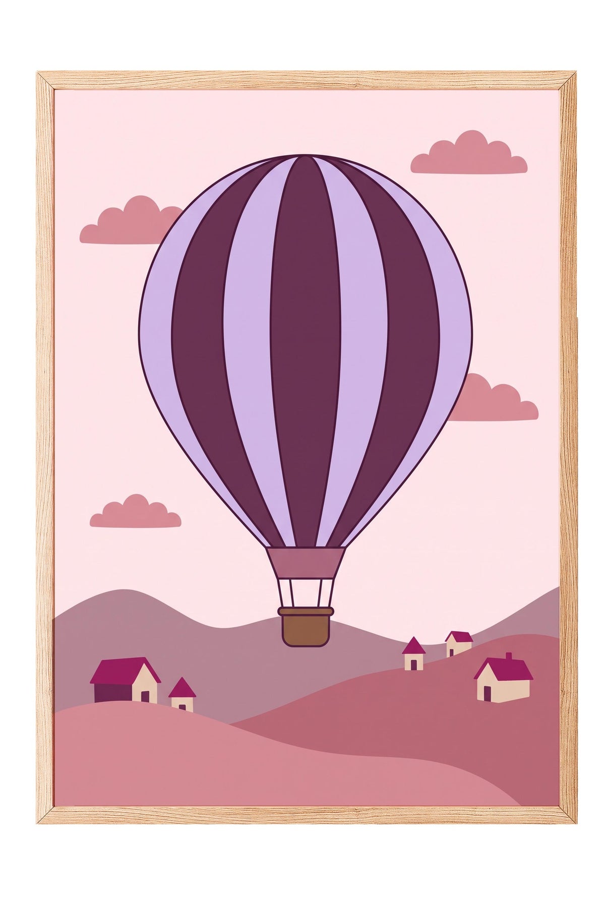 Sıcak Hava Balonlu Manzara Poster – Ahşap Çerçeveli Tablo