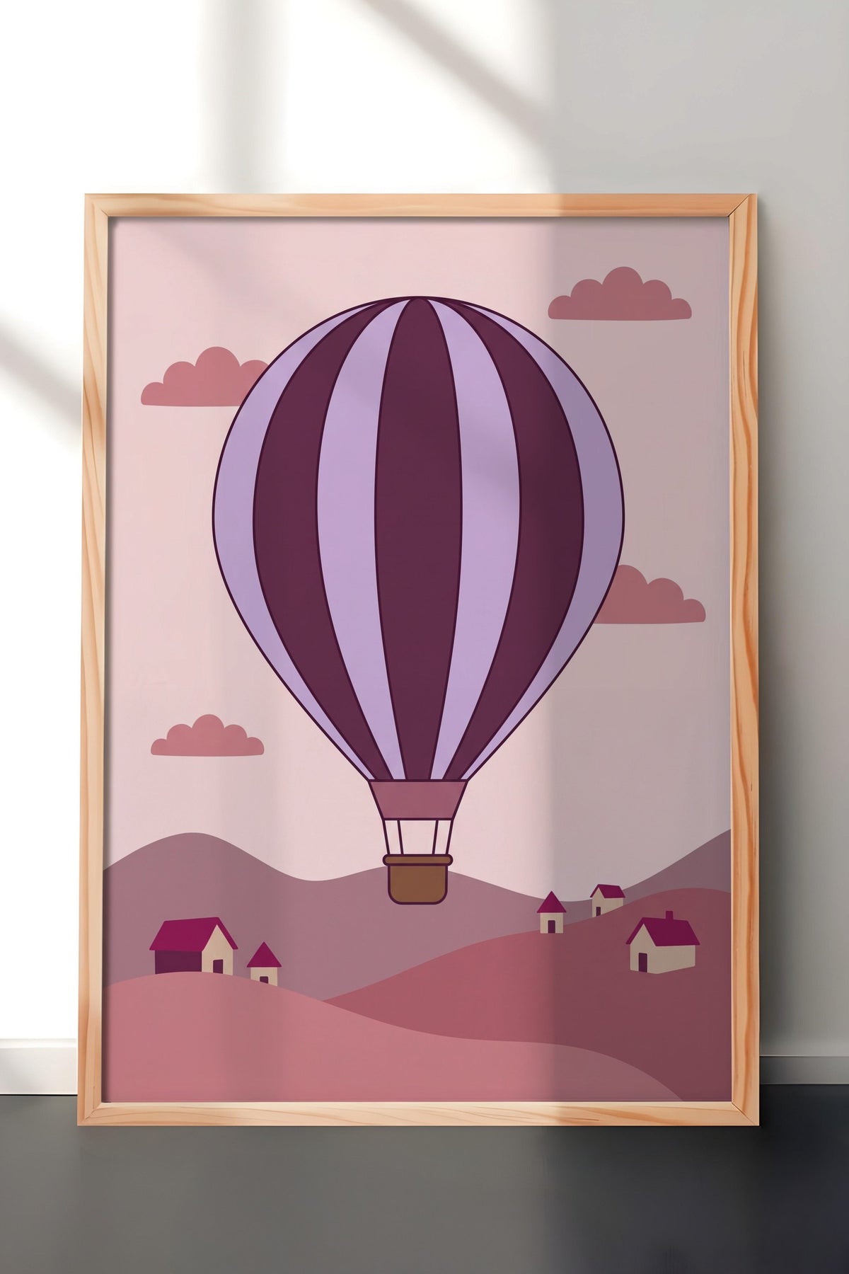 Sıcak Hava Balonlu Manzara Poster – Ahşap Çerçeveli Tablo