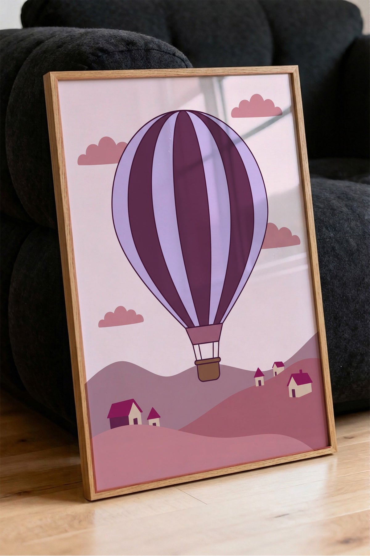 Sıcak Hava Balonlu Manzara Poster – Ahşap Çerçeveli Tablo