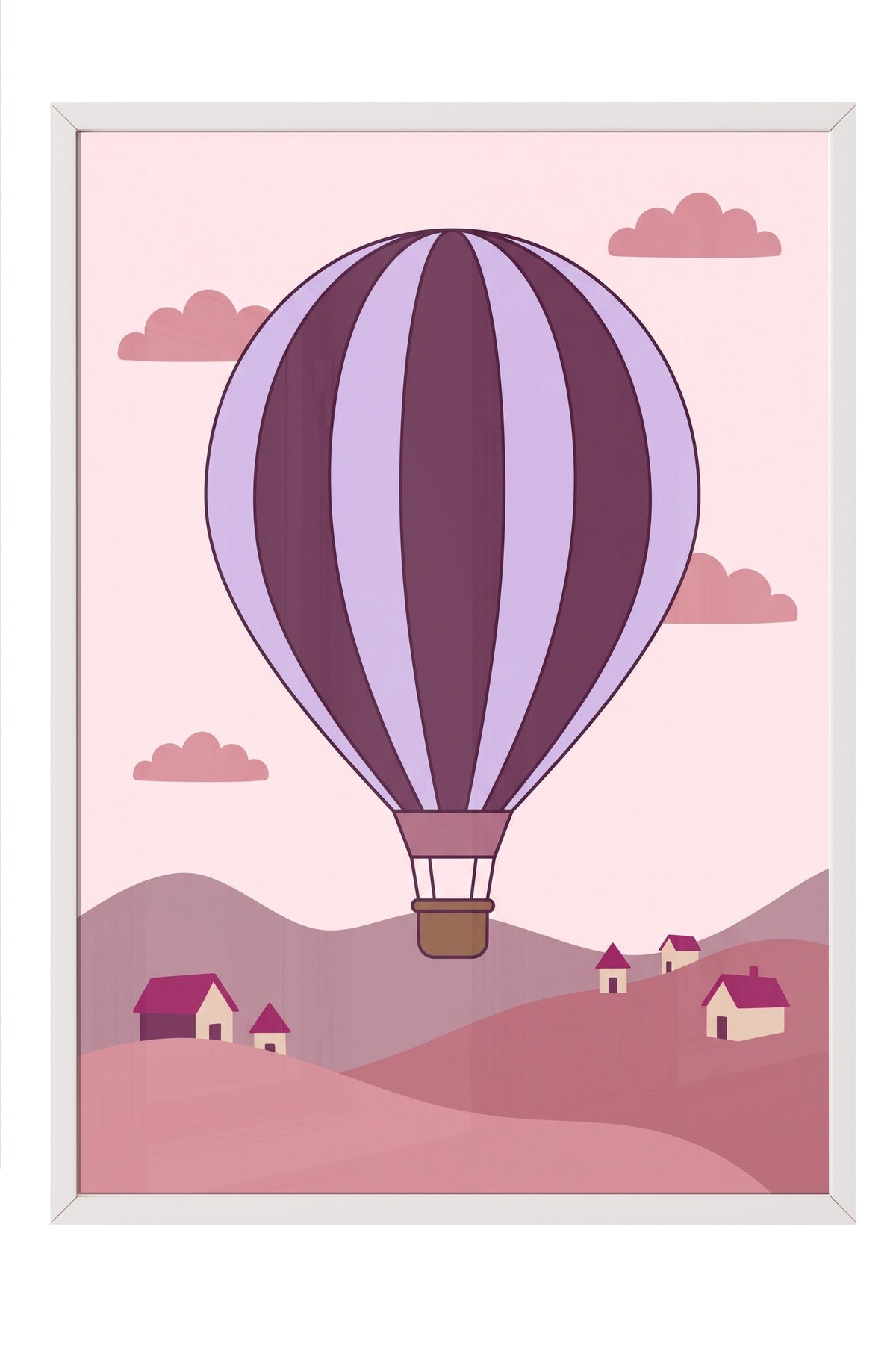 Sıcak Hava Balonlu Manzara Poster – Beyaz Çerçeveli Tablo
