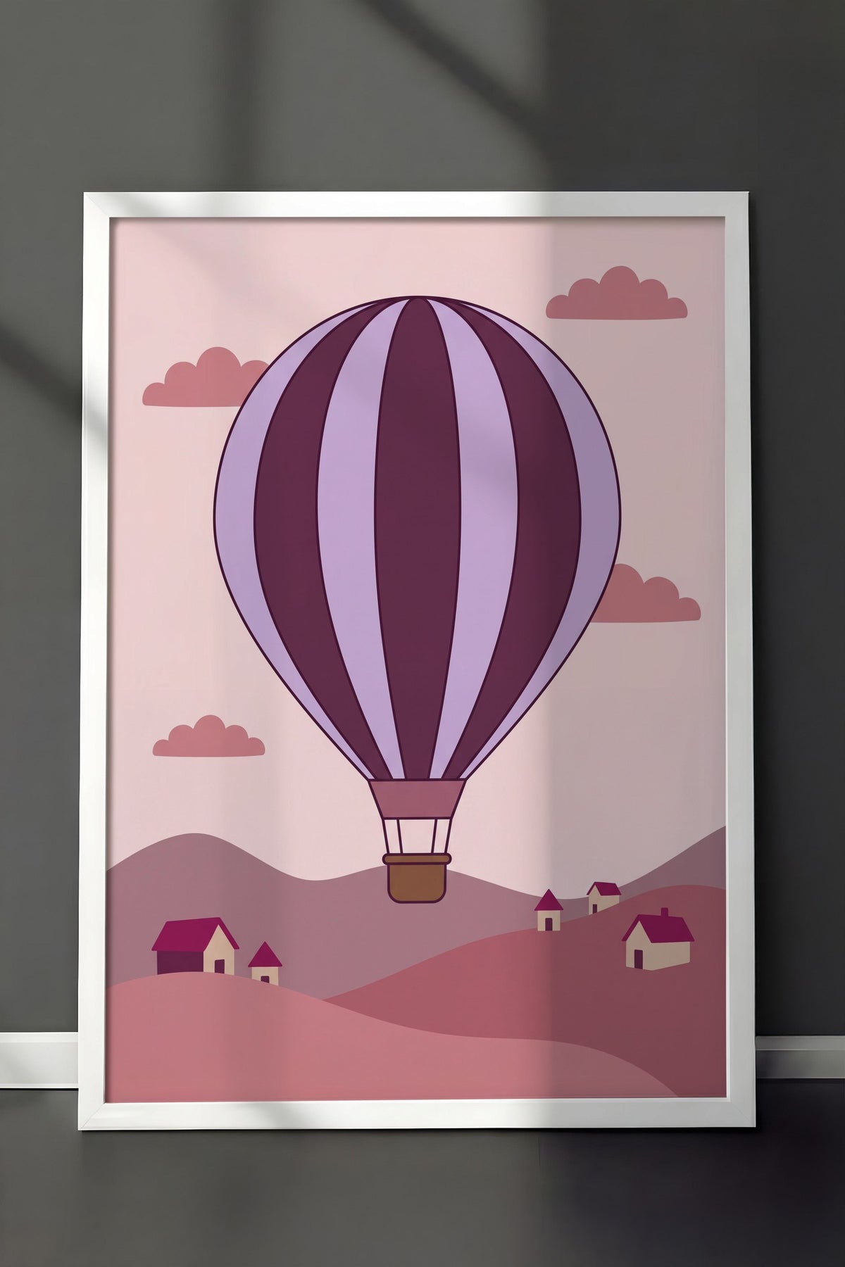 Sıcak Hava Balonlu Manzara Poster – Beyaz Çerçeveli Tablo