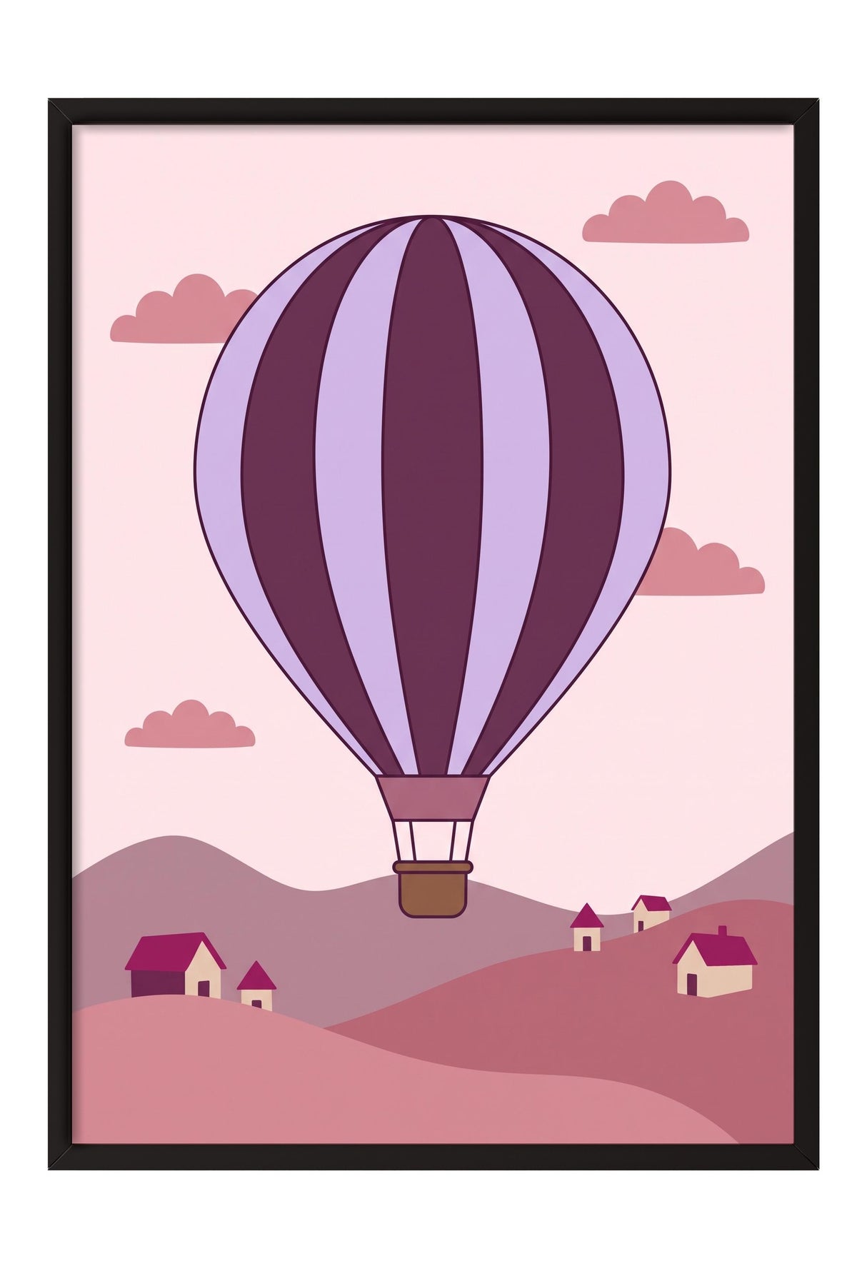 Sıcak Hava Balonlu Manzara Poster – Siyah Çerçeveli Tablo