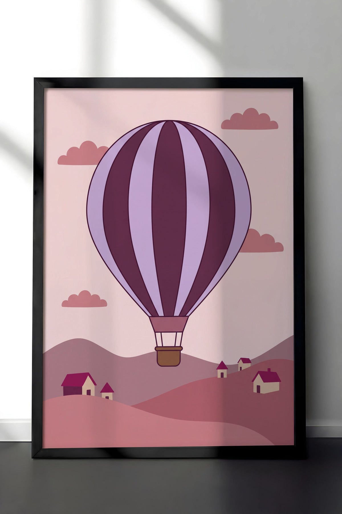 Sıcak Hava Balonlu Manzara Poster – Siyah Çerçeveli Tablo