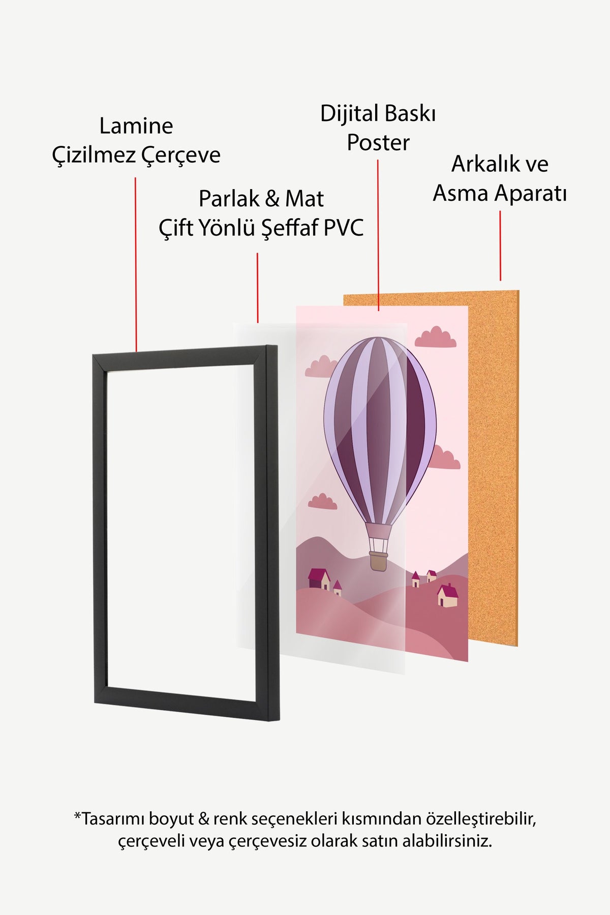 Sıcak Hava Balonlu Manzara Poster – Siyah Çerçeveli Tablo