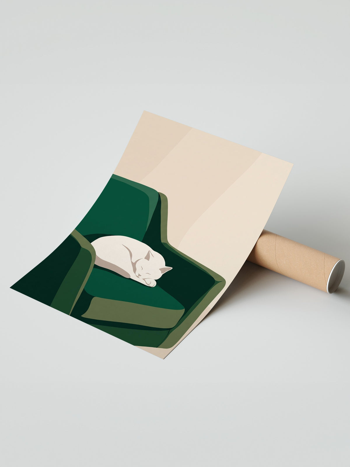 Koltuk Üzerinde Uyuyan Kedi Çerçevesiz Poster