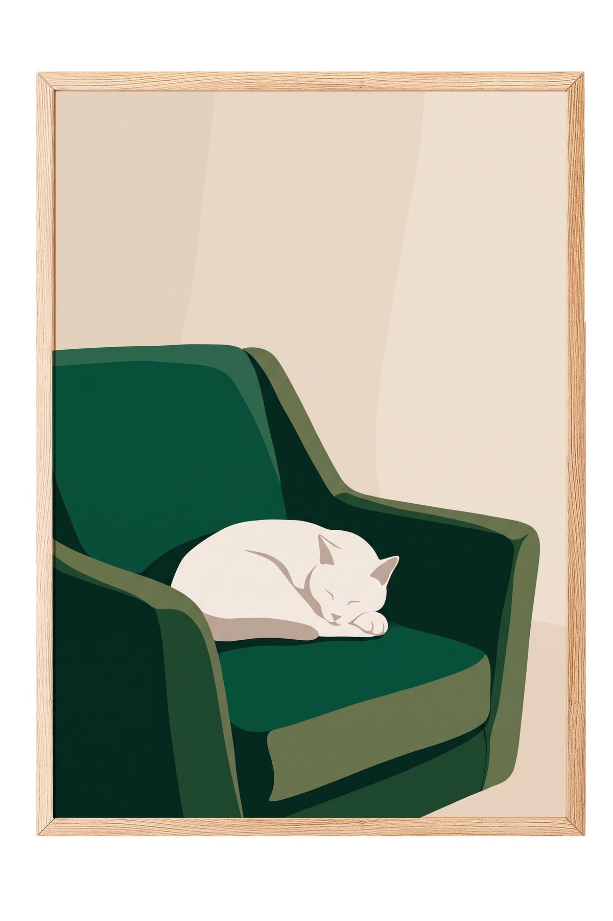 Koltuk Üzerinde Uyuyan Kedi Poster – Ahşap Çerçeveli Tablo