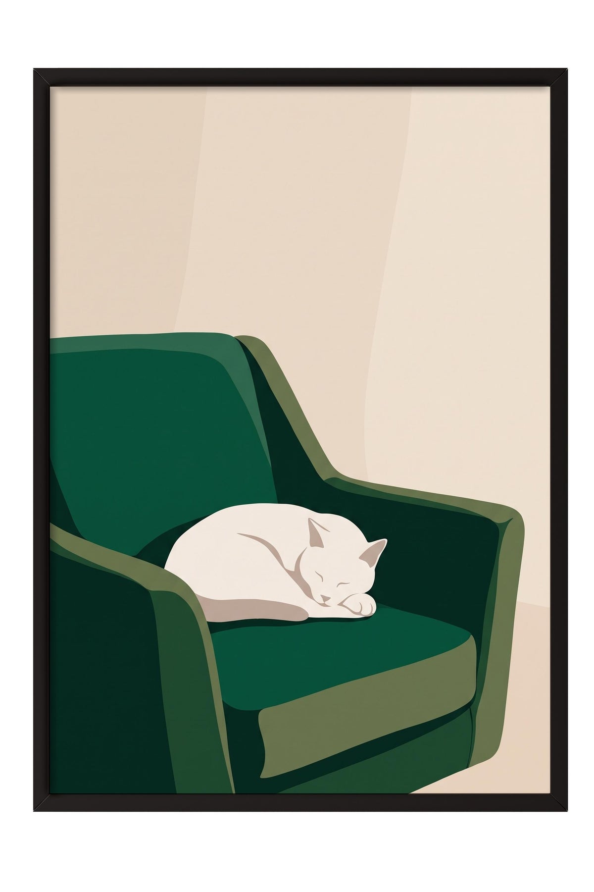 Koltuk Üzerinde Uyuyan Kedi Poster – Siyah Çerçeveli Tablo