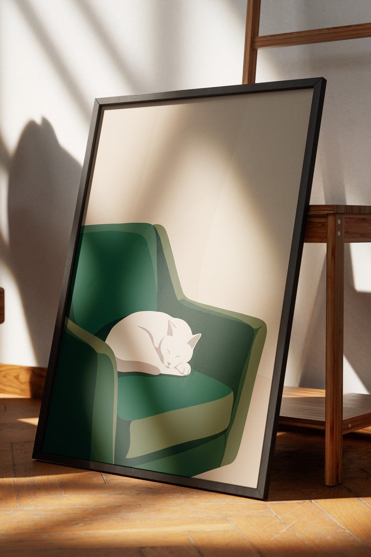 Koltuk Üzerinde Uyuyan Kedi Poster – Siyah Çerçeveli Tablo