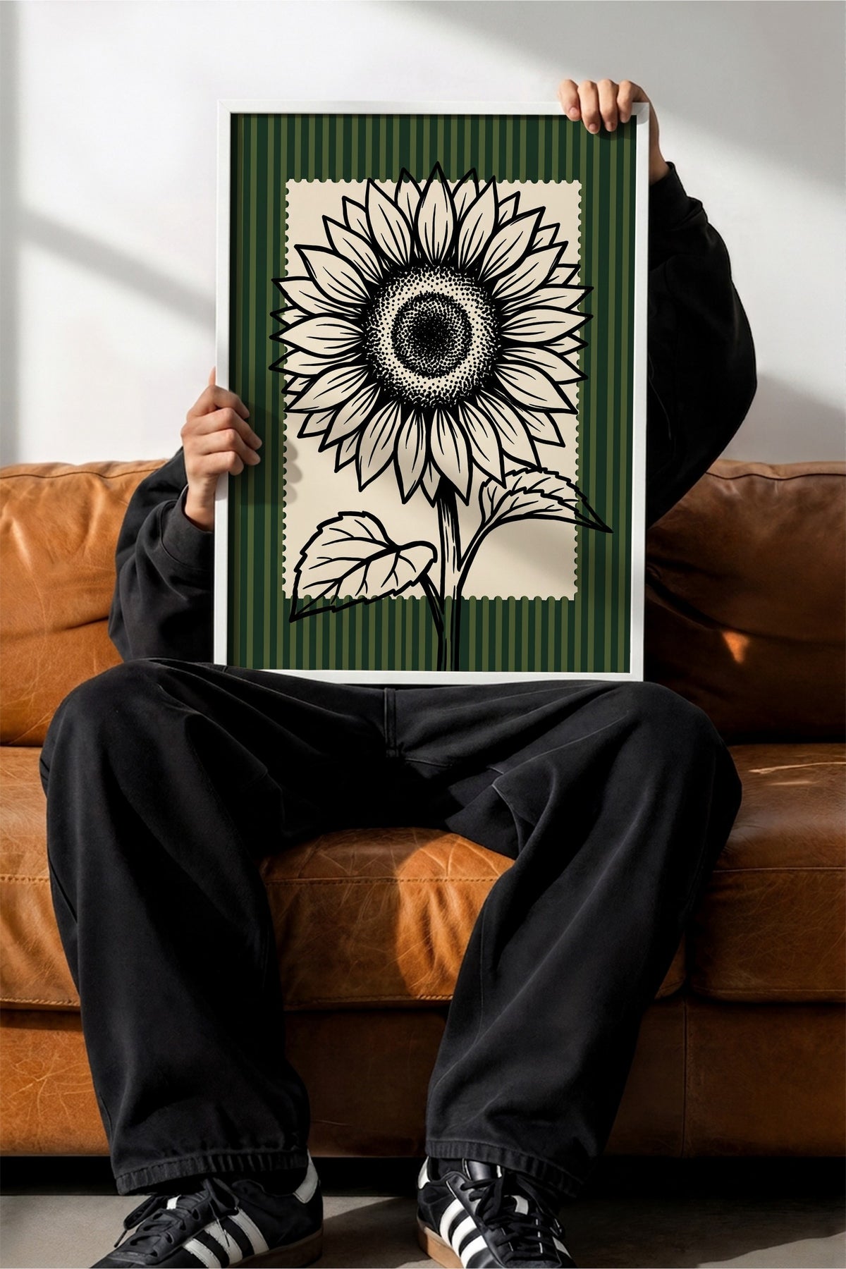 Ayçiçeği Çizimi Poster – Beyaz Çerçeveli Tablo