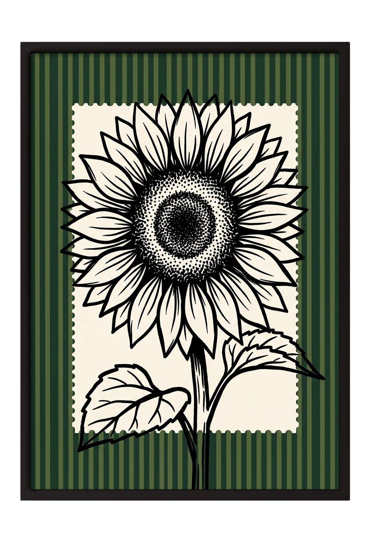 Ayçiçeği Çizimi Poster – Siyah Çerçeveli Tablo