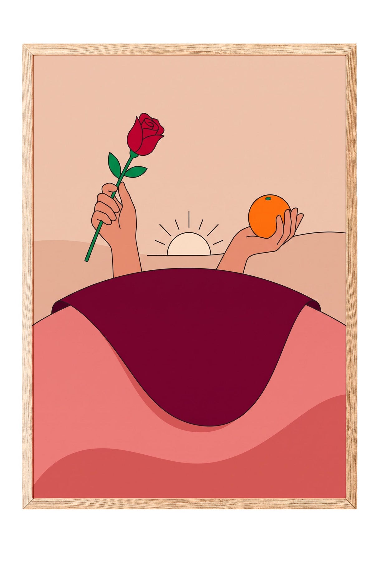 Gül ve Portakal Tutan Eller Poster – Ahşap Çerçeveli Tablo