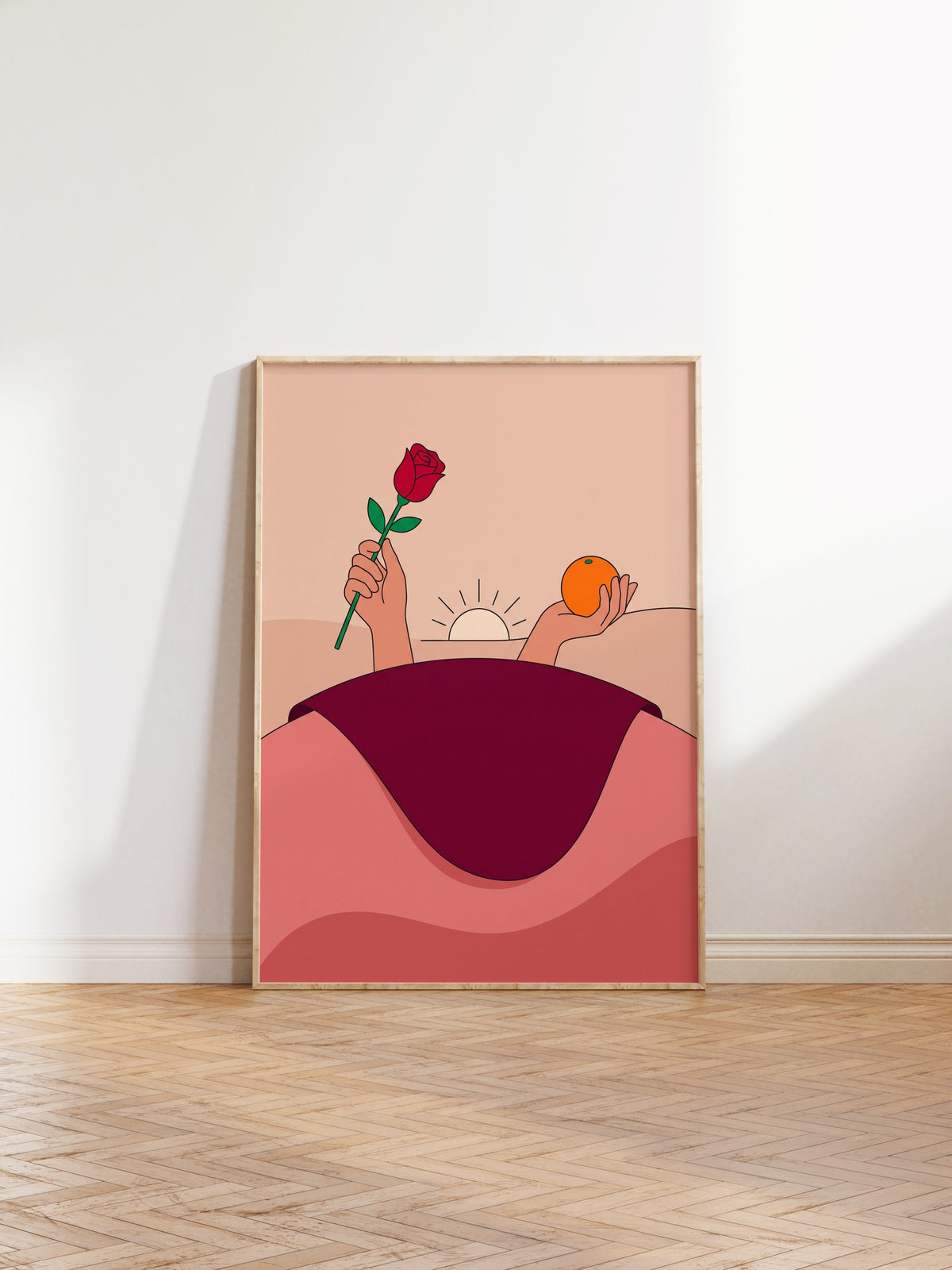 Gül ve Portakal Tutan Eller Poster – Ahşap Çerçeveli Tablo