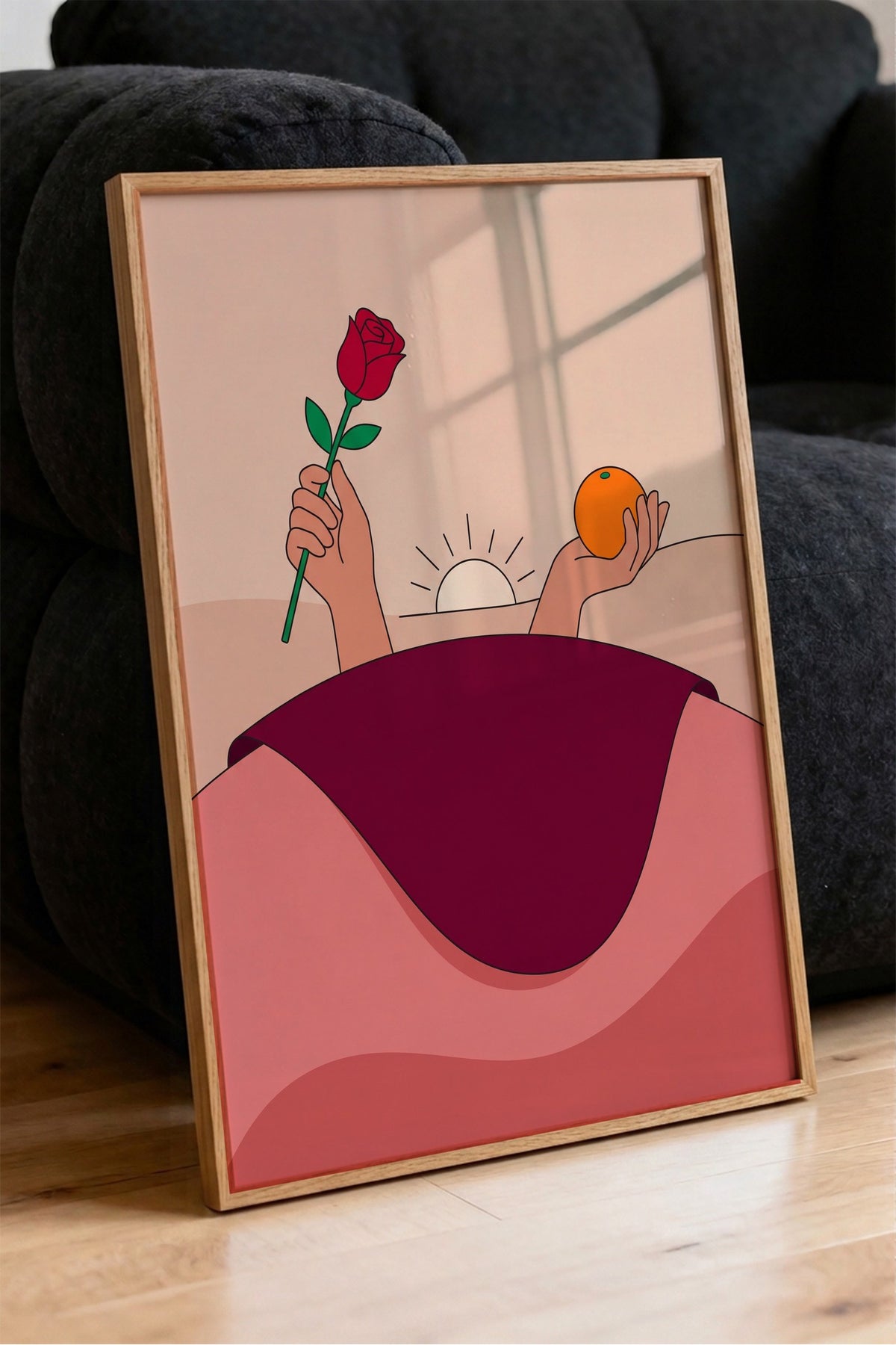 Gül ve Portakal Tutan Eller Poster – Ahşap Çerçeveli Tablo