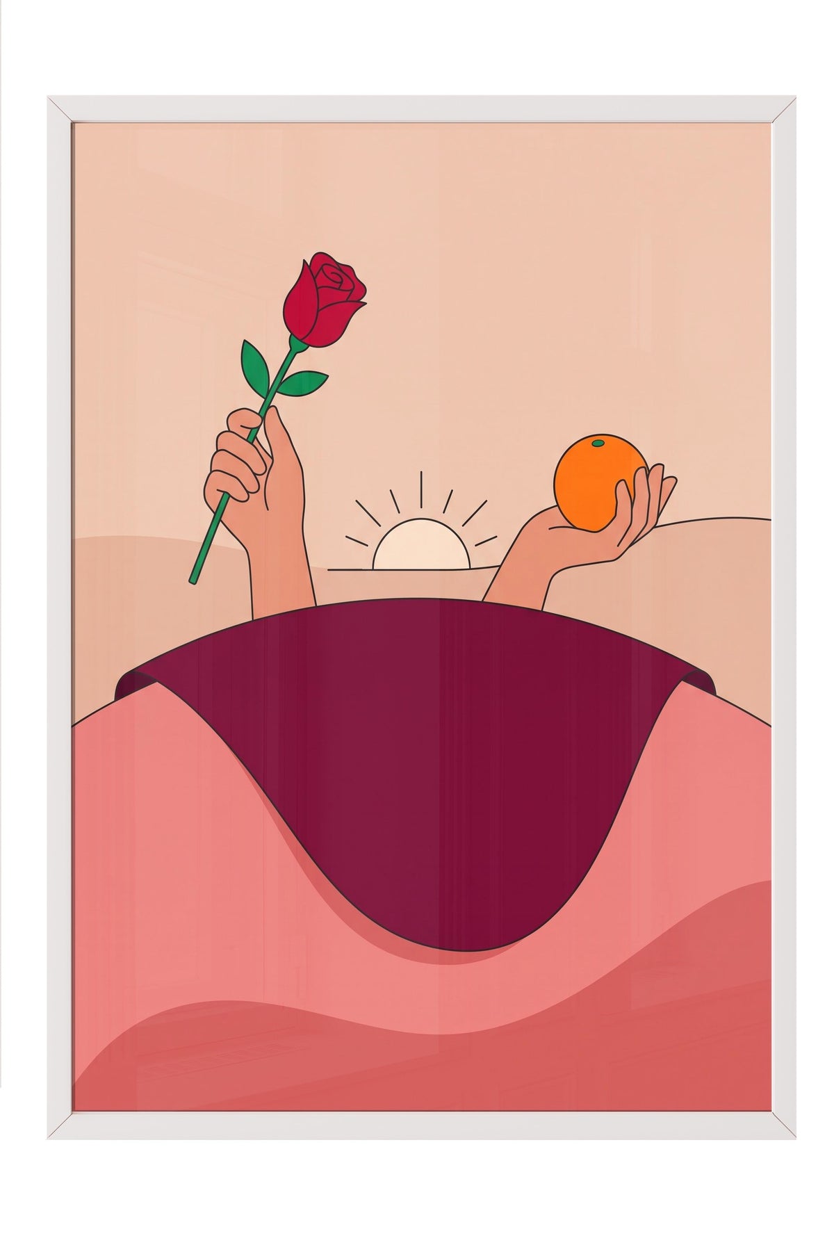 Gül ve Portakal Tutan Eller Poster – Beyaz Çerçeveli Tablo