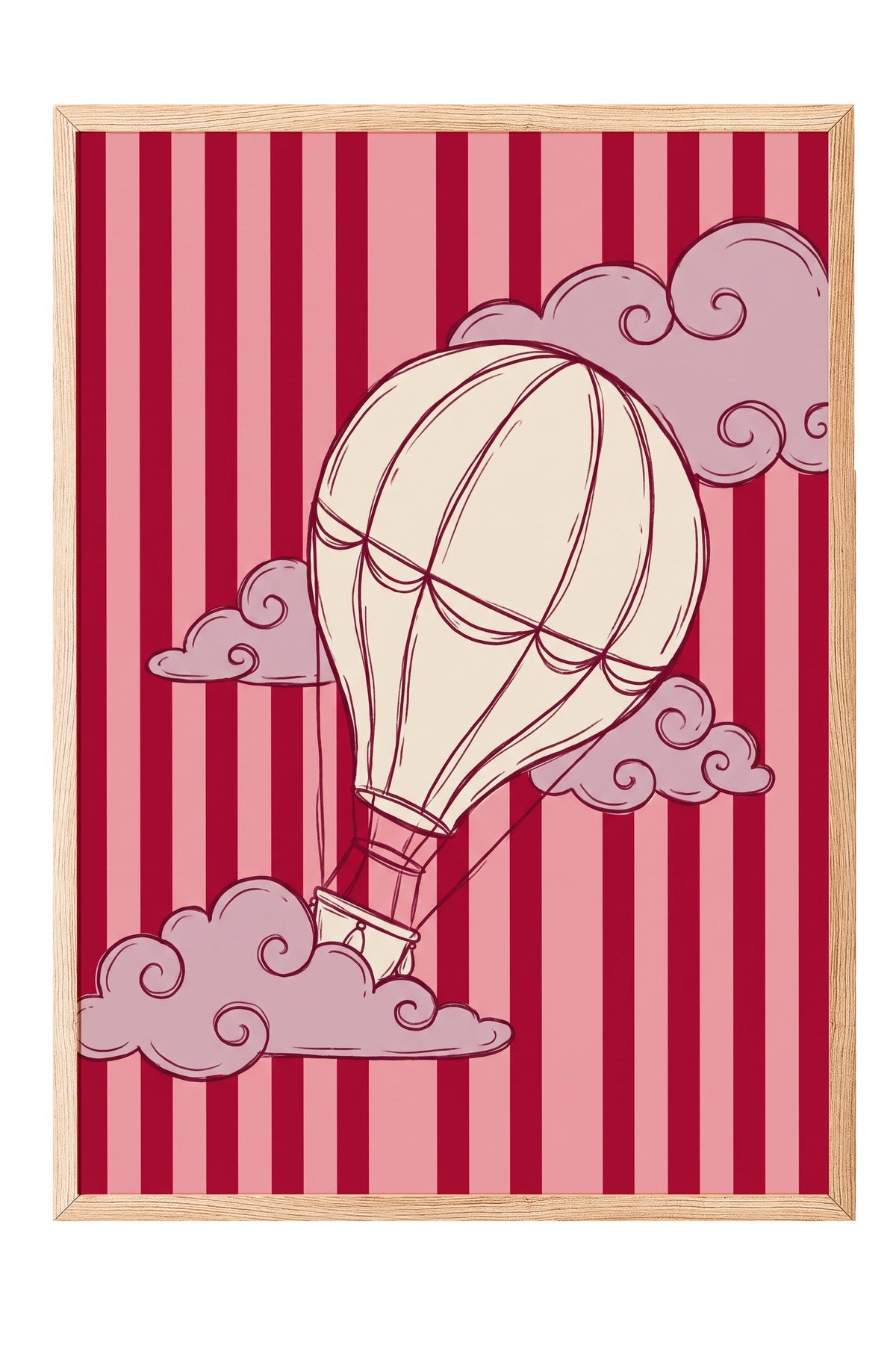 Bulutlar Arasında Uçan Balon Poster – Ahşap Çerçeveli Tablo