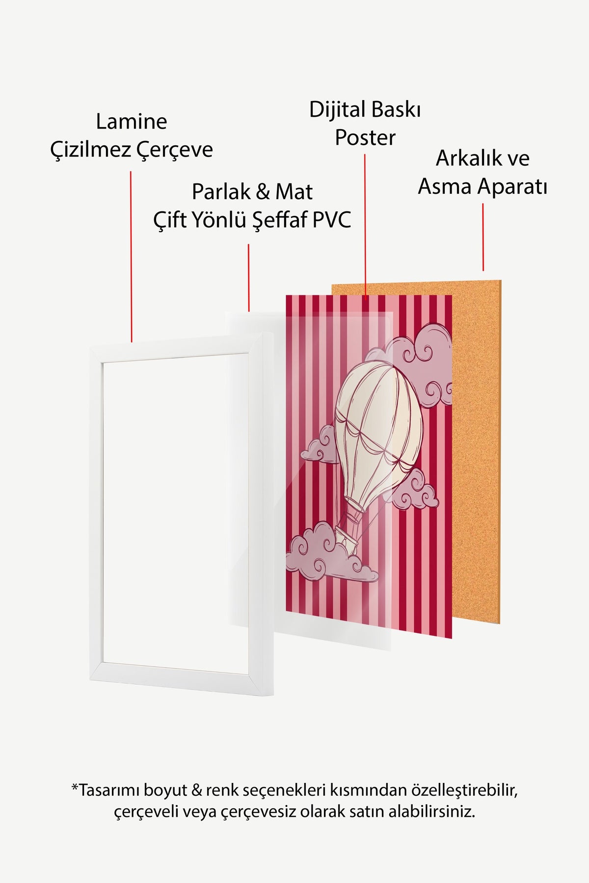 Bulutlar Arasında Uçan Balon Poster – Beyaz Çerçeveli Tablo