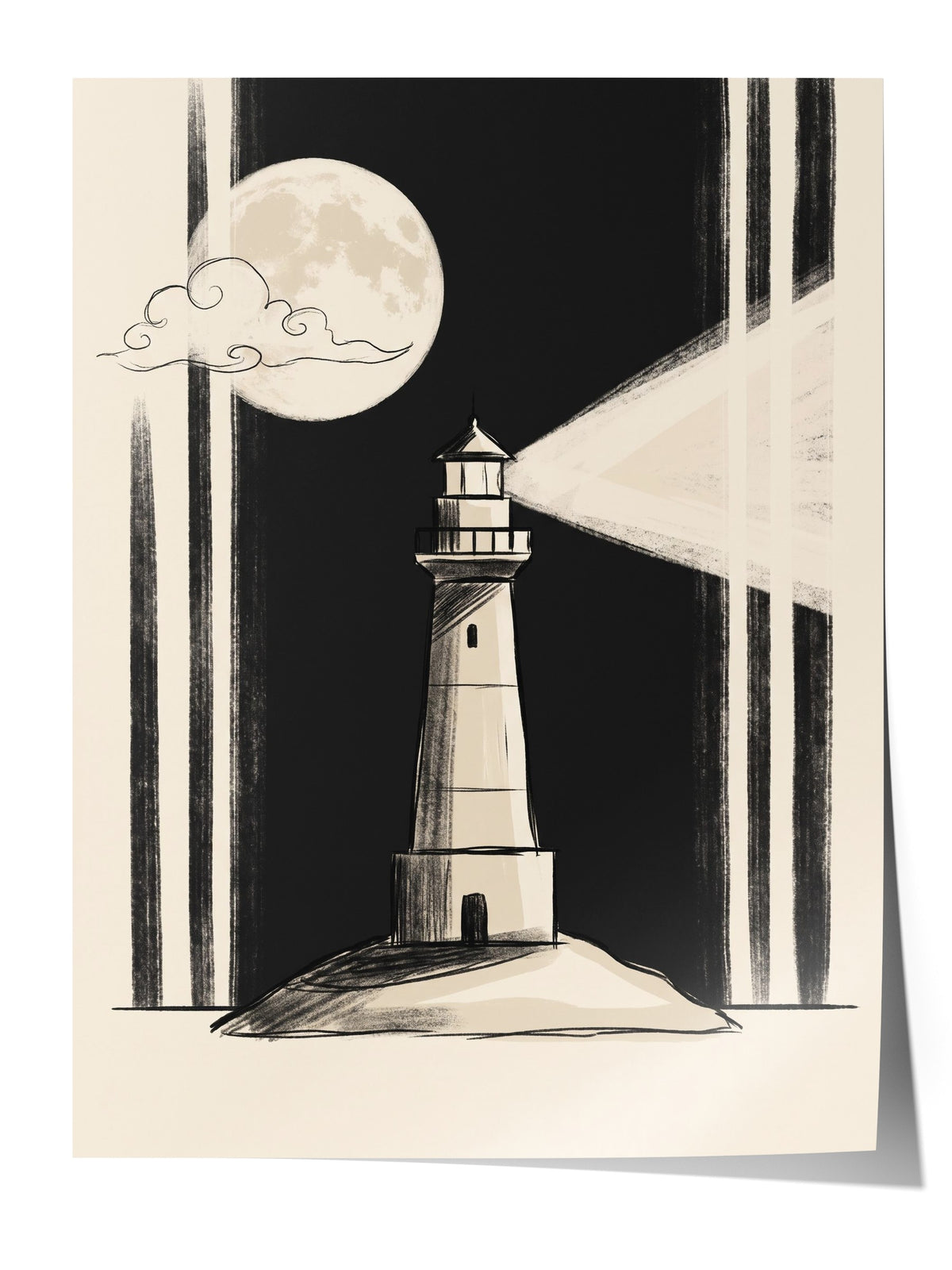 Gece Deniz Feneri Çerçevesiz Poster
