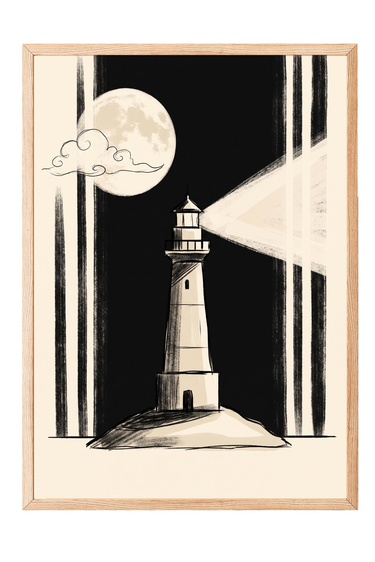 Gece Deniz Feneri Poster – Ahşap Çerçeveli Tablo
