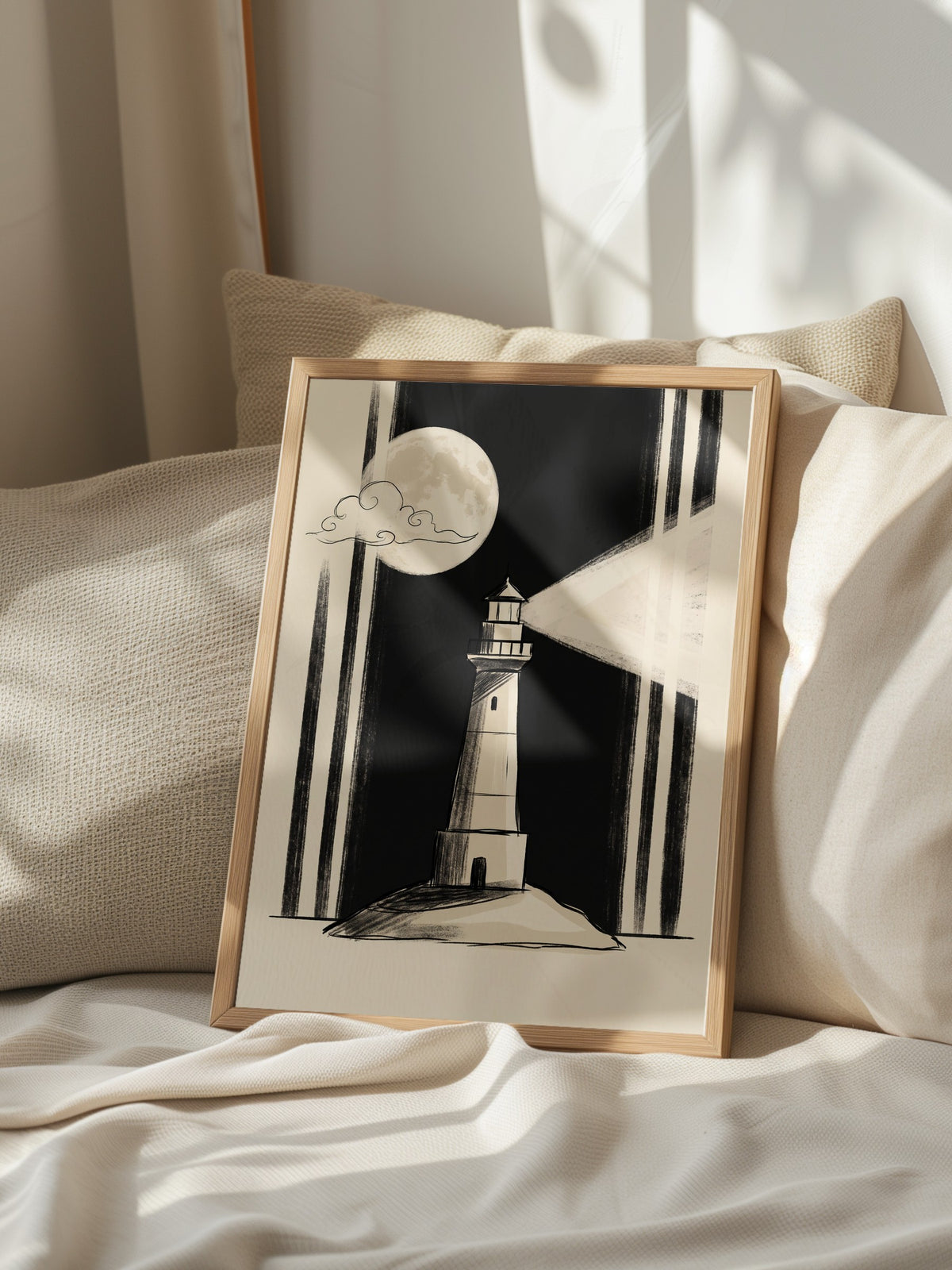 Gece Deniz Feneri Poster – Ahşap Çerçeveli Tablo