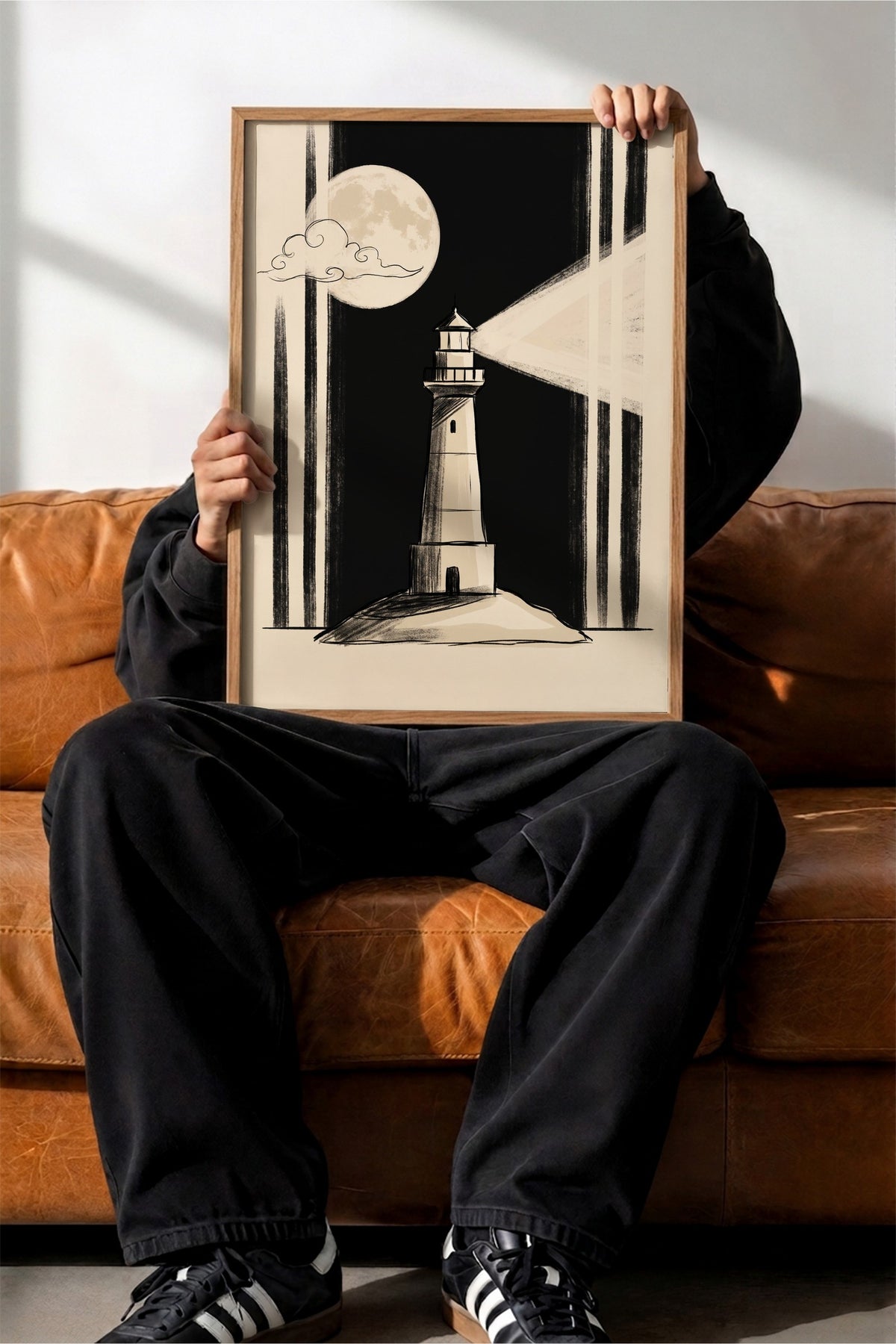 Gece Deniz Feneri Poster – Ahşap Çerçeveli Tablo