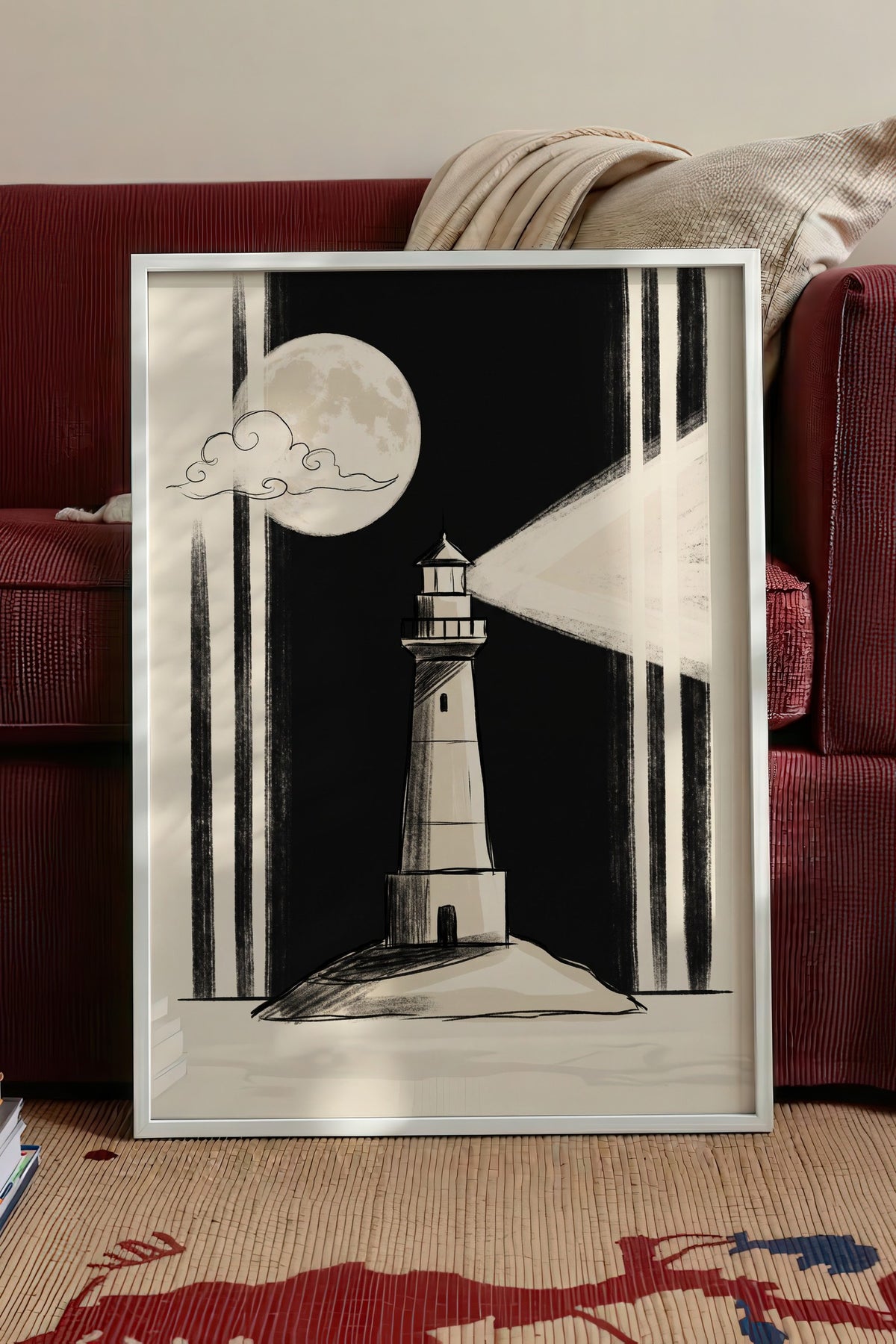 Gece Deniz Feneri Poster – Beyaz Çerçeveli Tablo