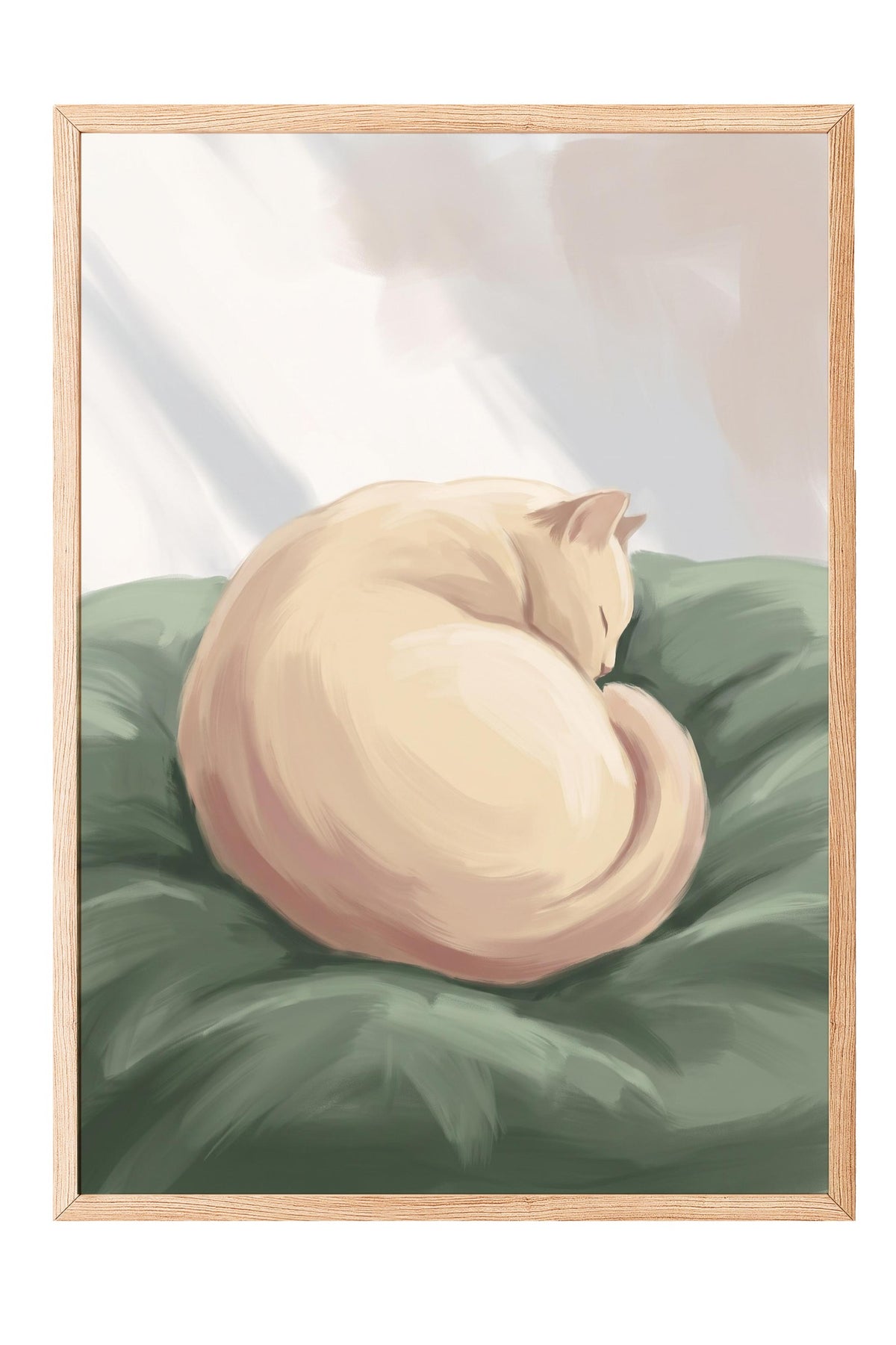 Uyuyan Kedi İllüstrasyonu Poster – Ahşap Çerçeveli Tablo