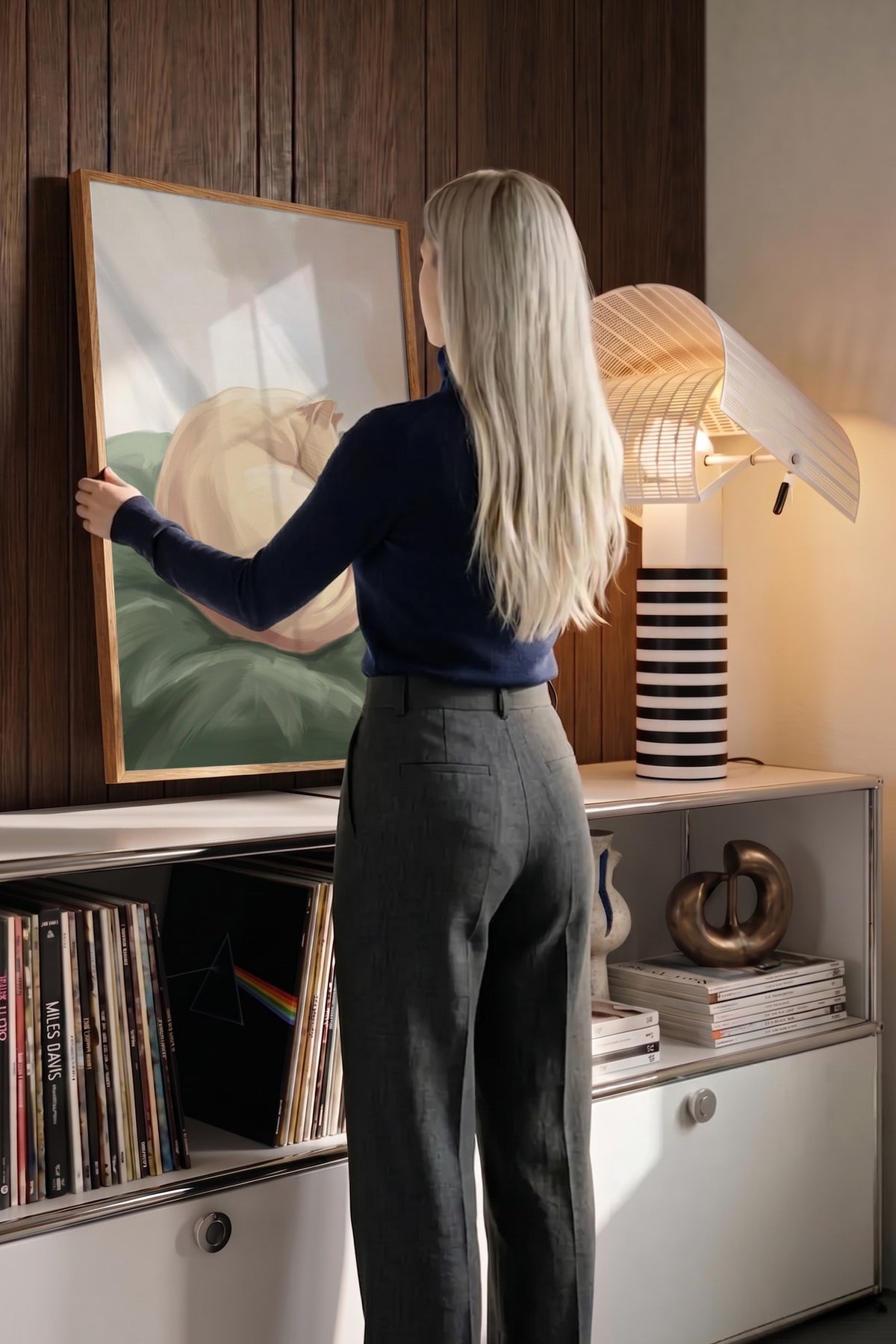 Uyuyan Kedi İllüstrasyonu Poster – Ahşap Çerçeveli Tablo