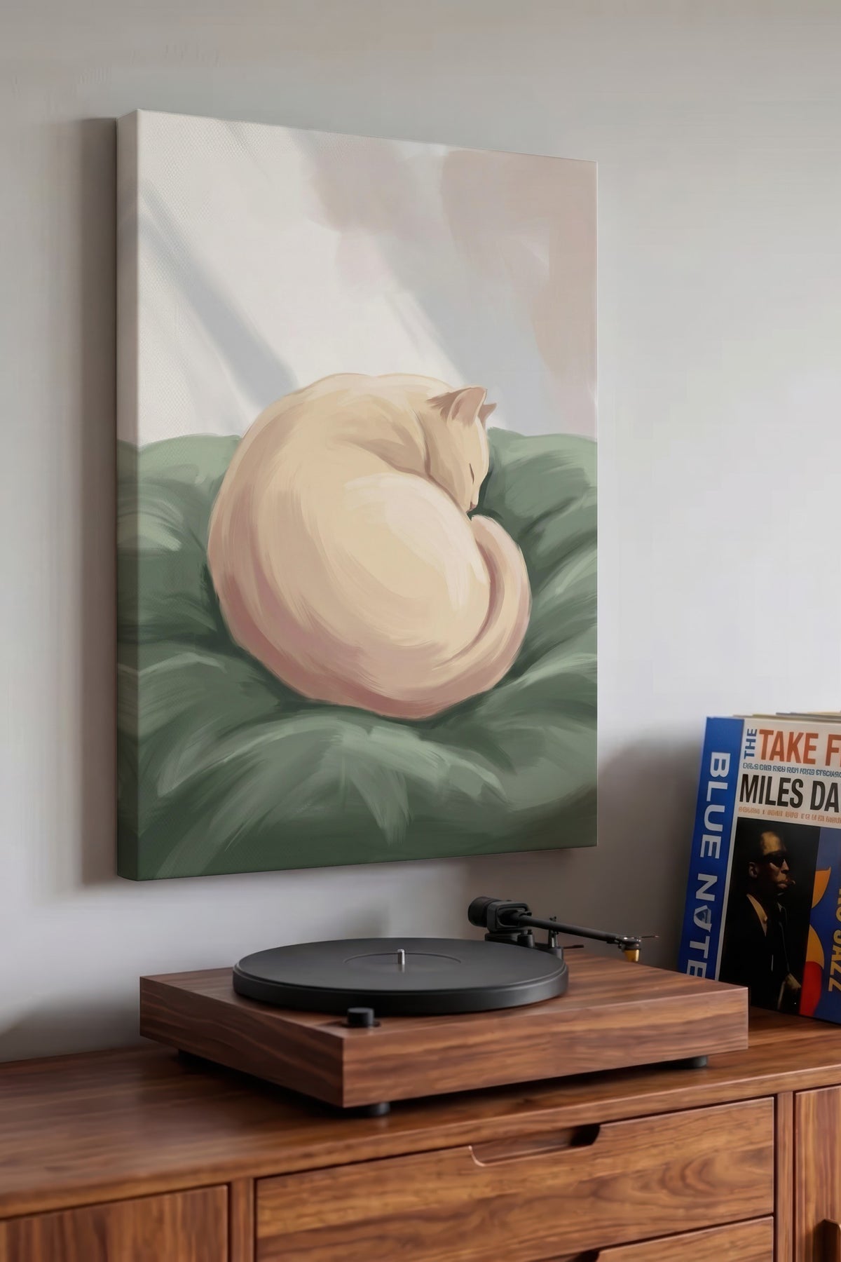 Uyuyan Kedi İllüstrasyonu Kanvas Tablo