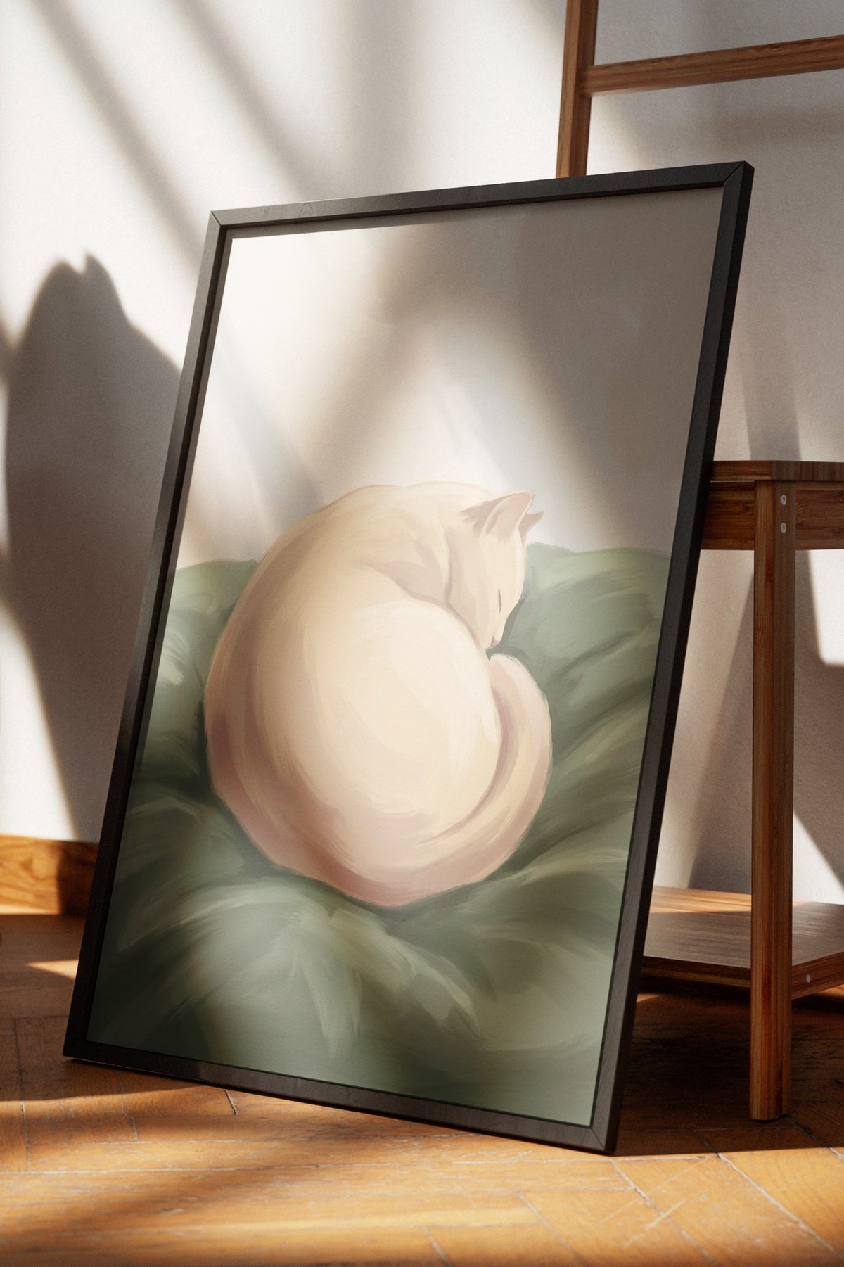 Uyuyan Kedi İllüstrasyonu Poster – Siyah Çerçeveli Tablo