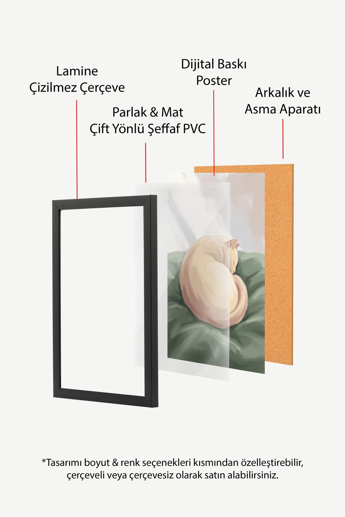 Uyuyan Kedi İllüstrasyonu Poster – Siyah Çerçeveli Tablo