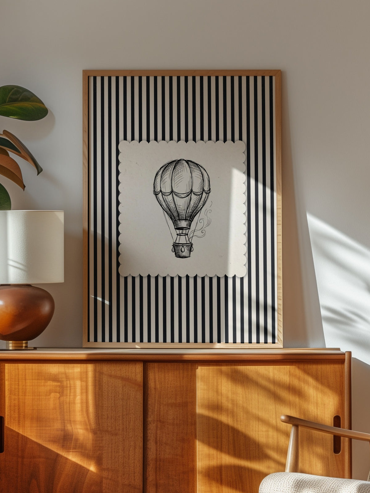 Zebra Desenli Balon İllüstrasyonu Poster – Ahşap Çerçeveli Tablo