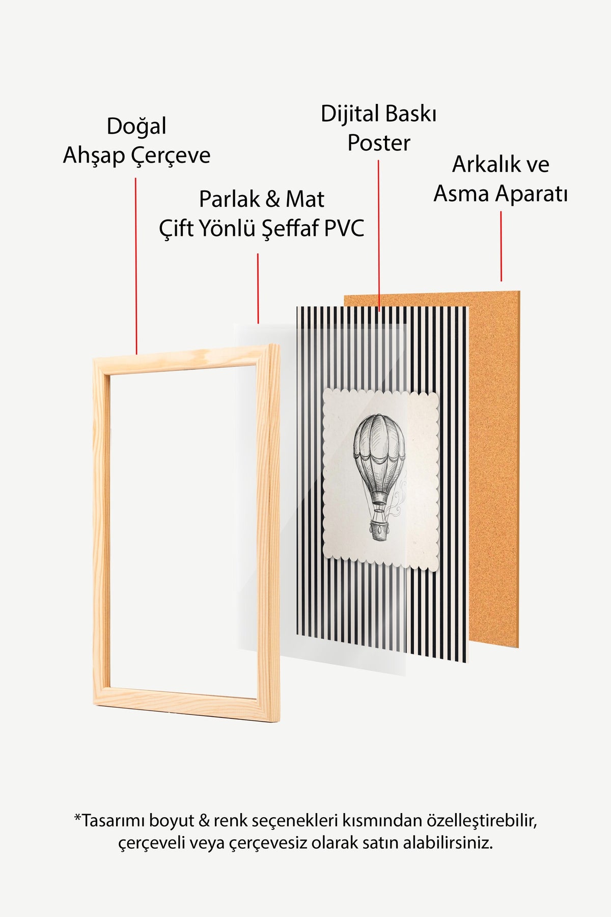 Zebra Desenli Balon İllüstrasyonu Poster – Ahşap Çerçeveli Tablo