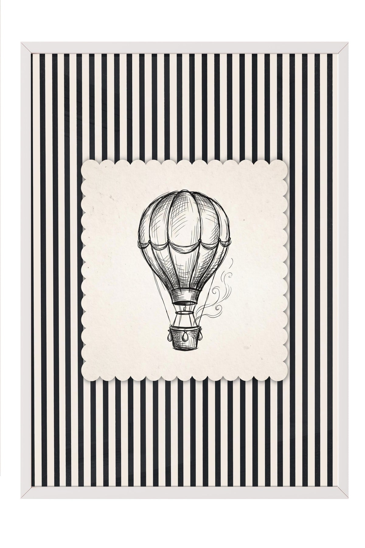 Zebra Desenli Balon İllüstrasyonu Poster – Beyaz Çerçeveli Tablo