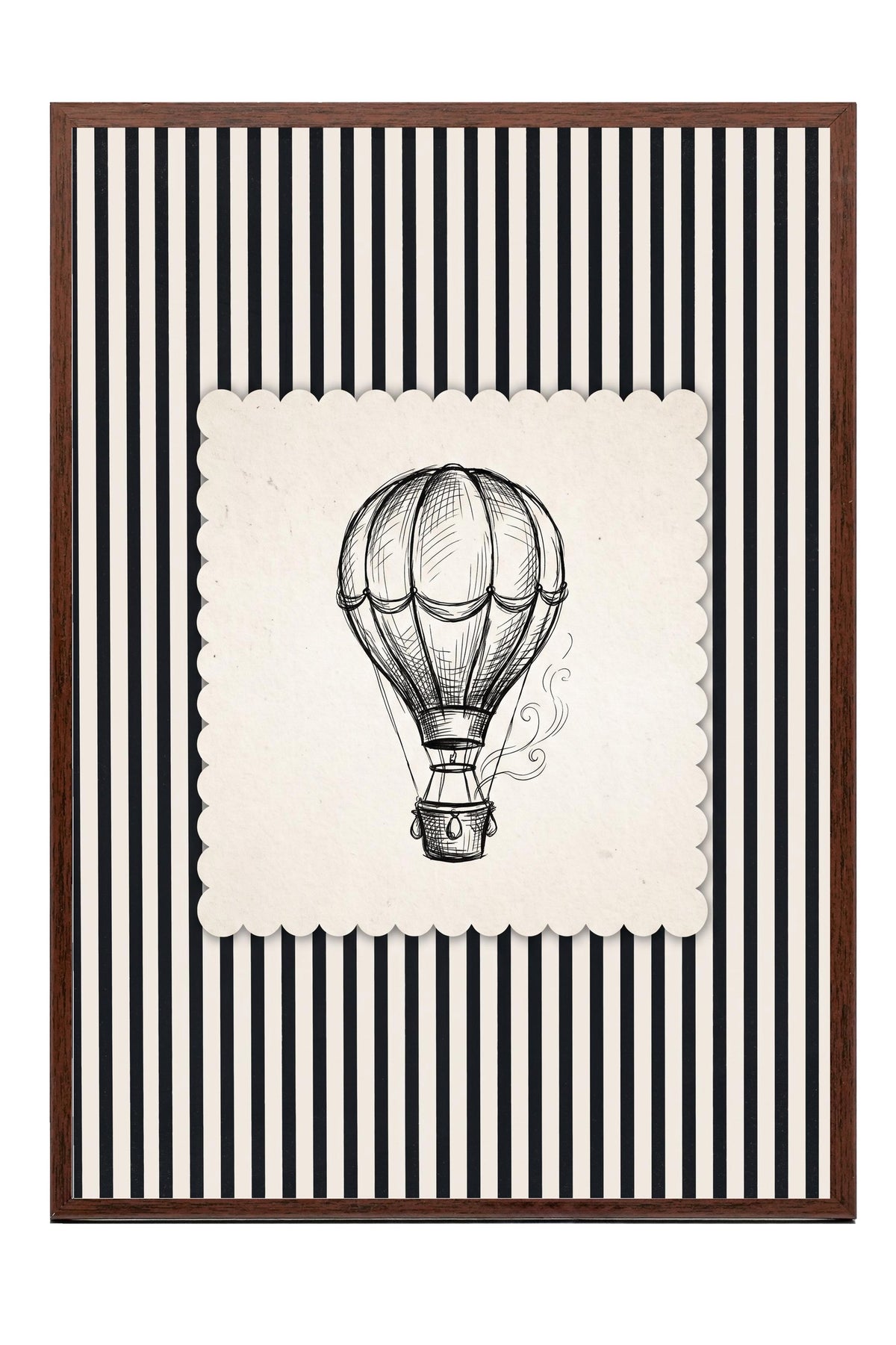 Zebra Desenli Balon İllüstrasyonu Poster – Kahverengi Çerçeveli Tablo