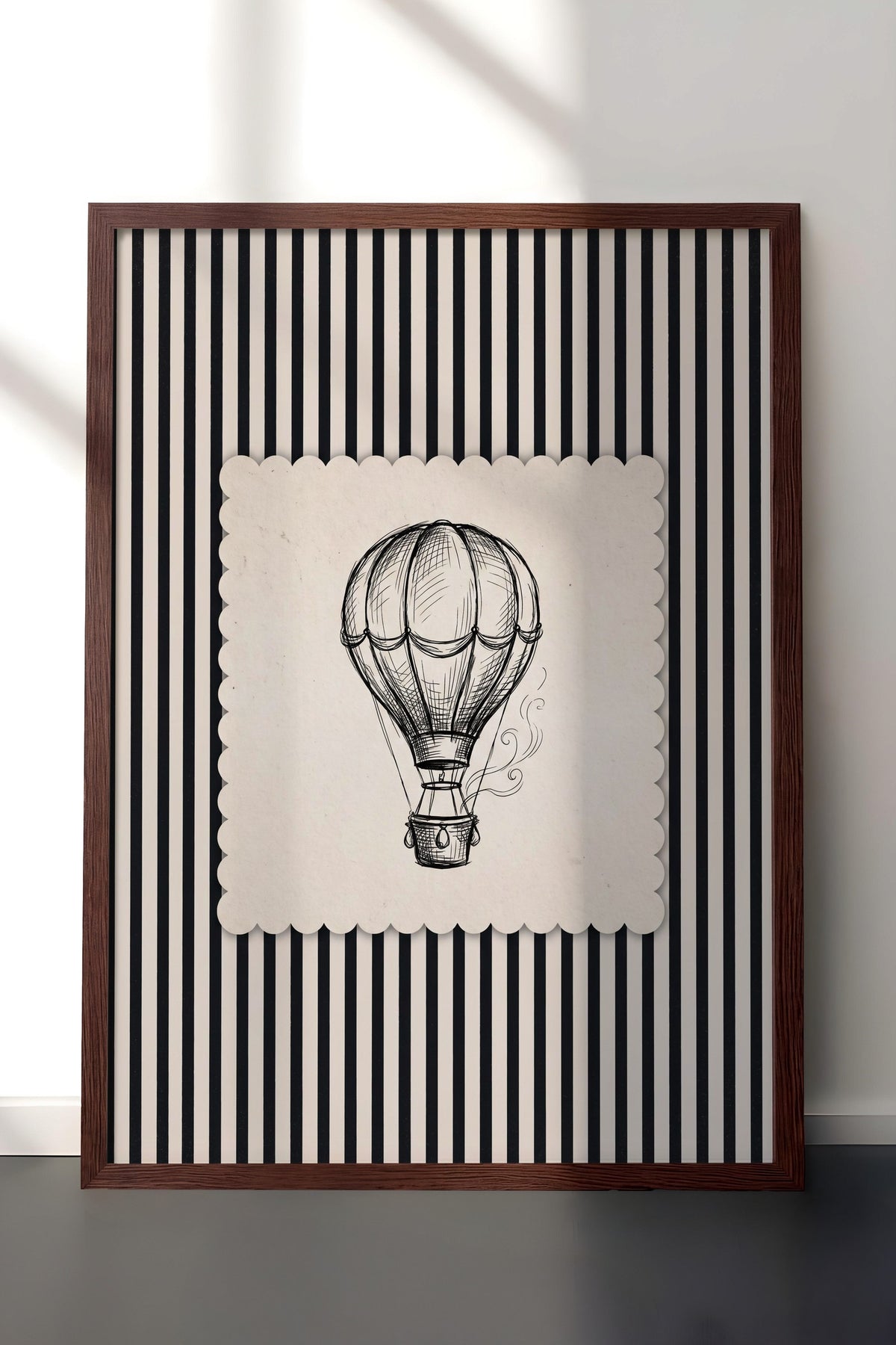 Zebra Desenli Balon İllüstrasyonu Poster – Kahverengi Çerçeveli Tablo