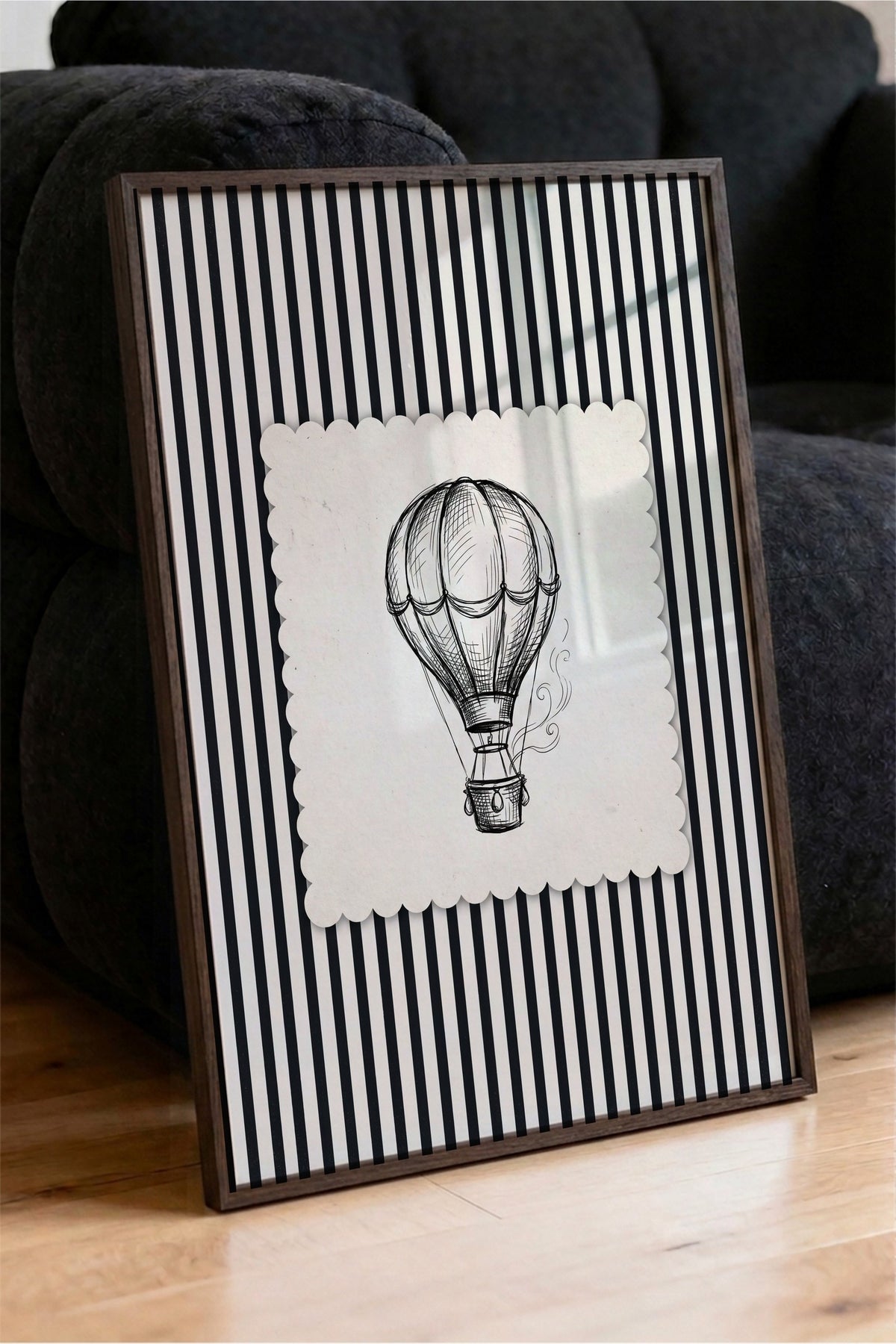 Zebra Desenli Balon İllüstrasyonu Poster – Kahverengi Çerçeveli Tablo