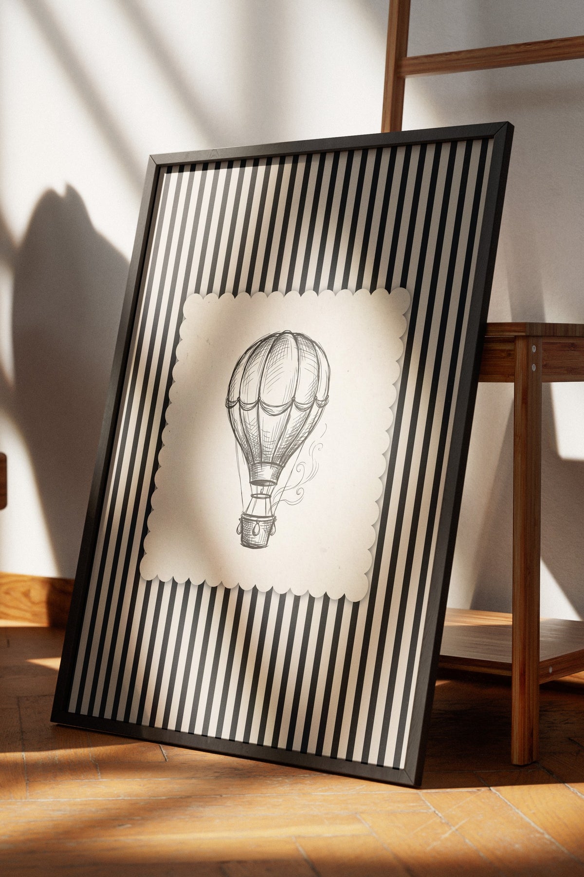 Zebra Desenli Balon İllüstrasyonu Poster – Siyah Çerçeveli Tablo