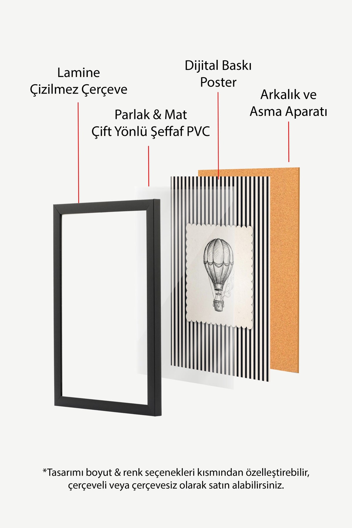 Zebra Desenli Balon İllüstrasyonu Poster – Siyah Çerçeveli Tablo