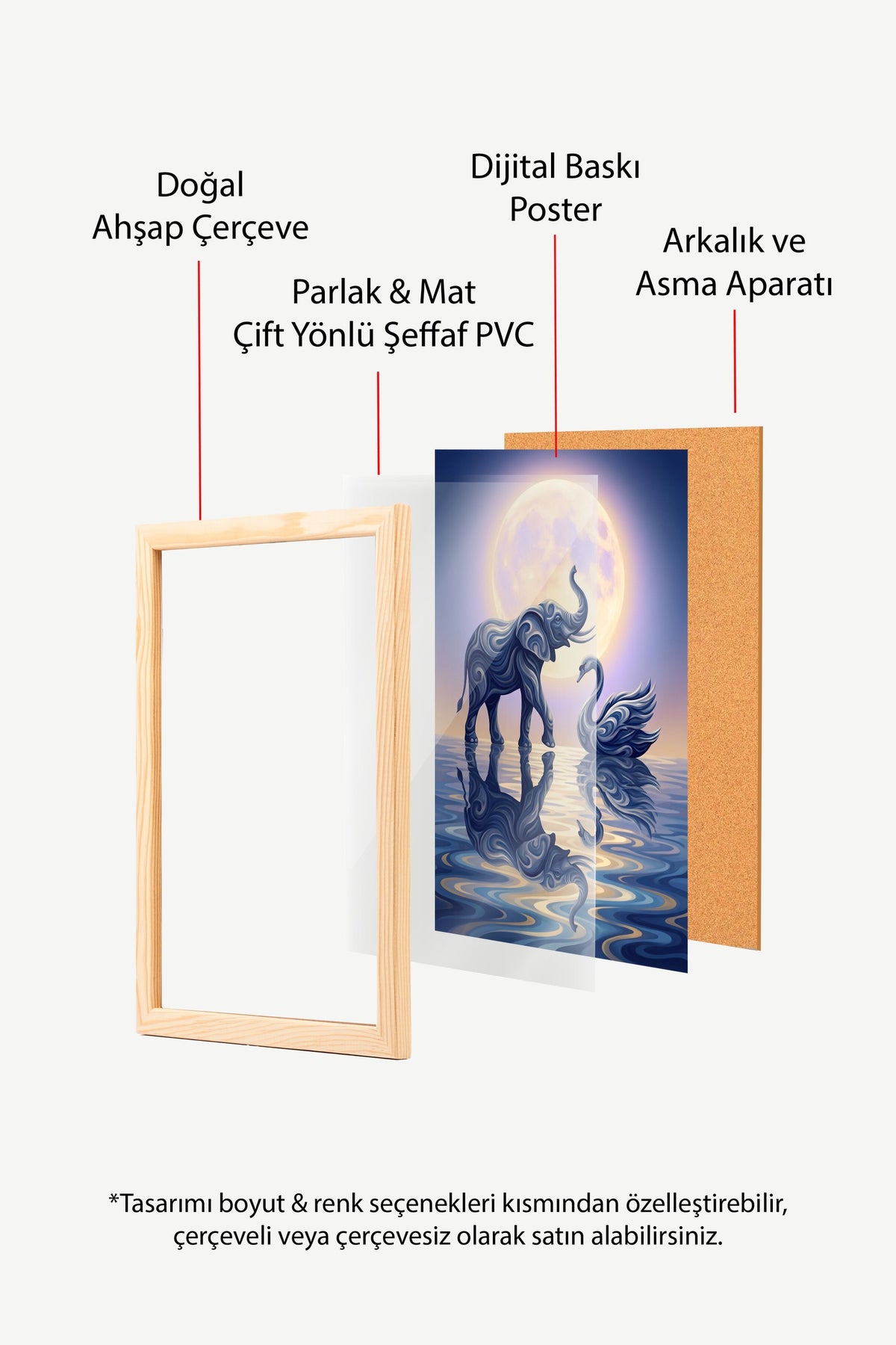 Soyut Fil ve Kuğu Poster – Ahşap Çerçeveli Tablo