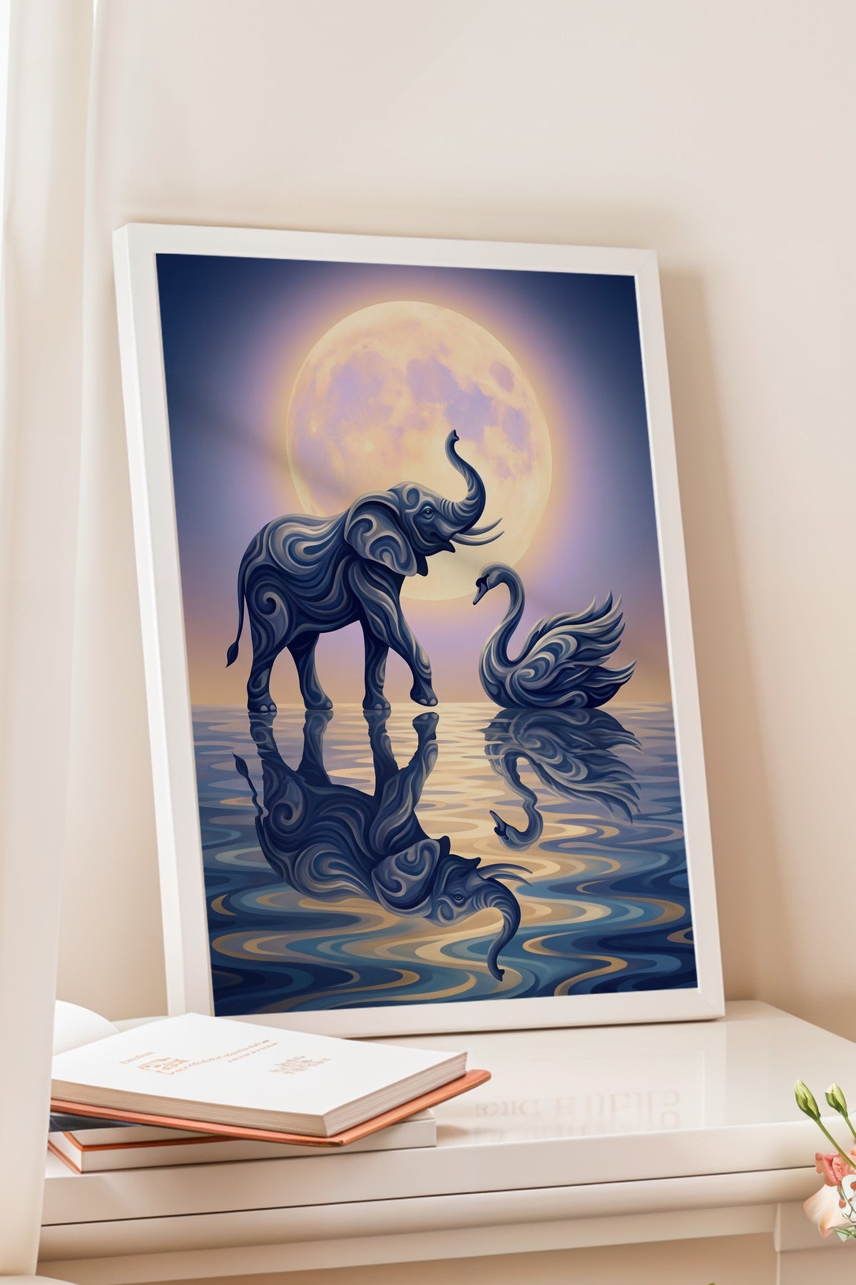 Soyut Fil ve Kuğu Poster – Beyaz Çerçeveli Tablo