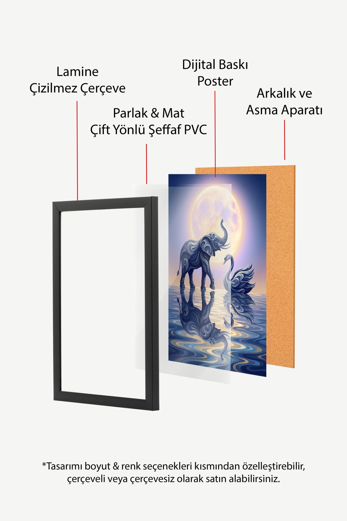 Soyut Fil ve Kuğu Poster – Siyah Çerçeveli Tablo