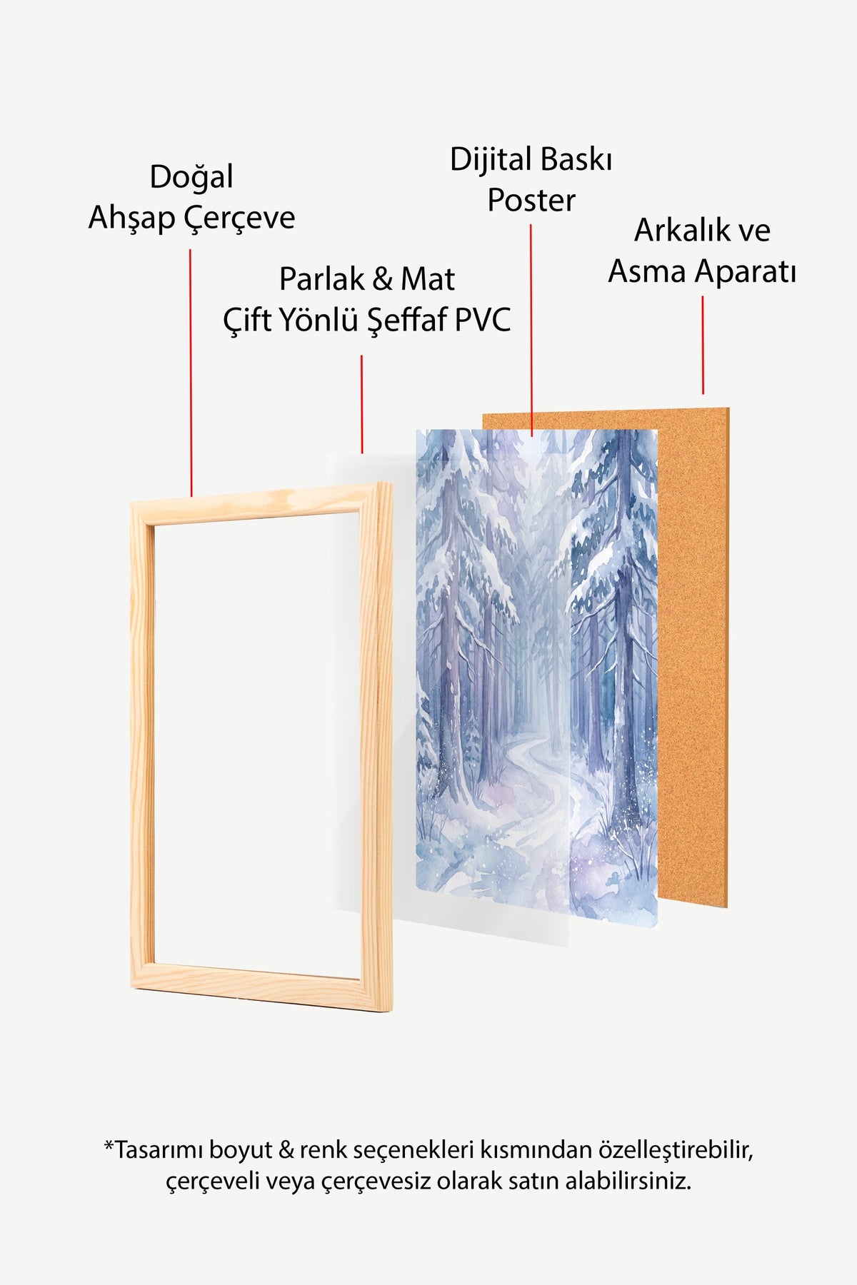 Karlı Orman Yolu Poster – Ahşap Çerçeveli Tablo
