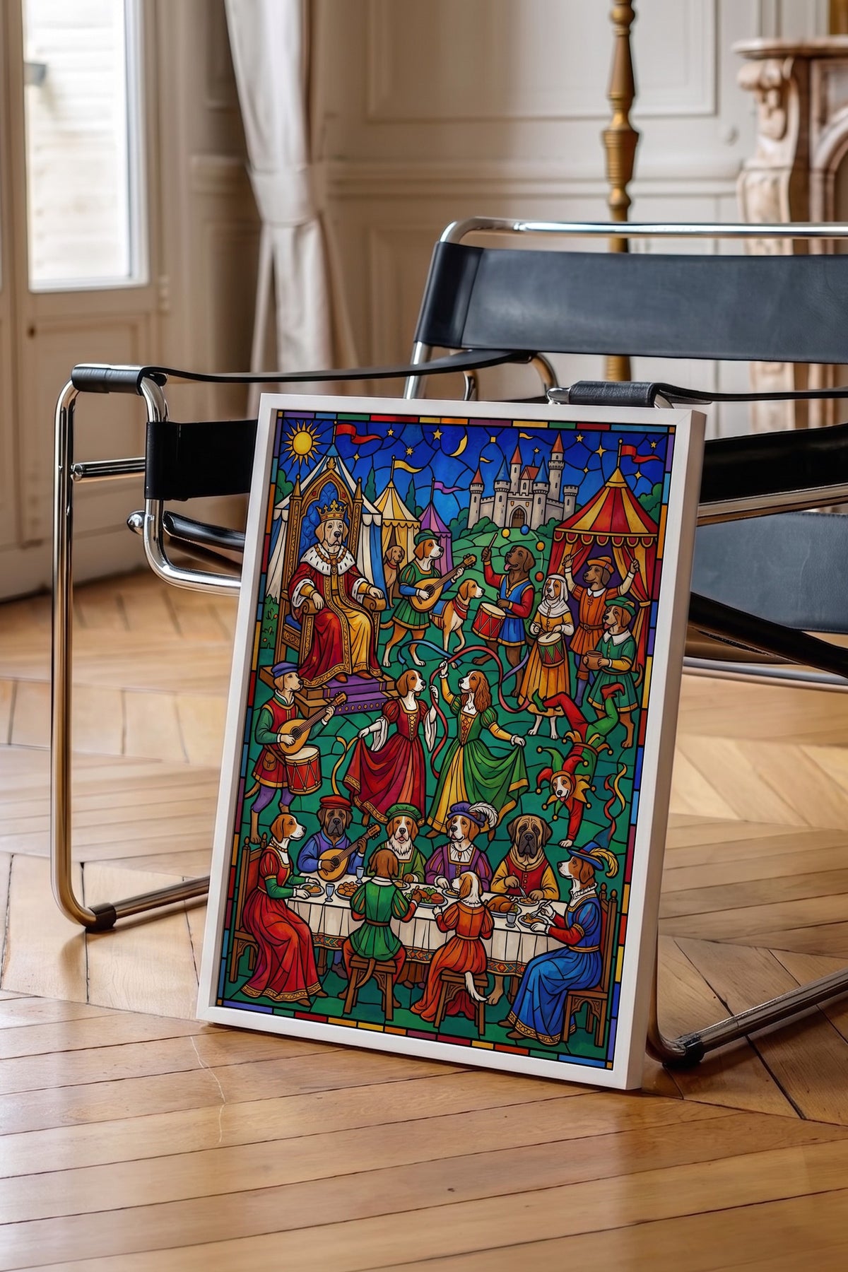 Orta Çağ Köpek Festivali Poster – Beyaz Çerçeveli Tablo