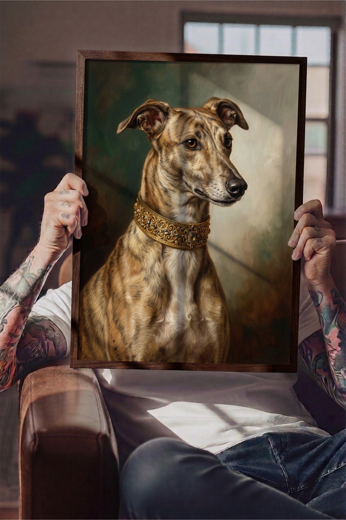 Zarif Köpek Portresi Poster – Kahverengi Çerçeveli Tablo