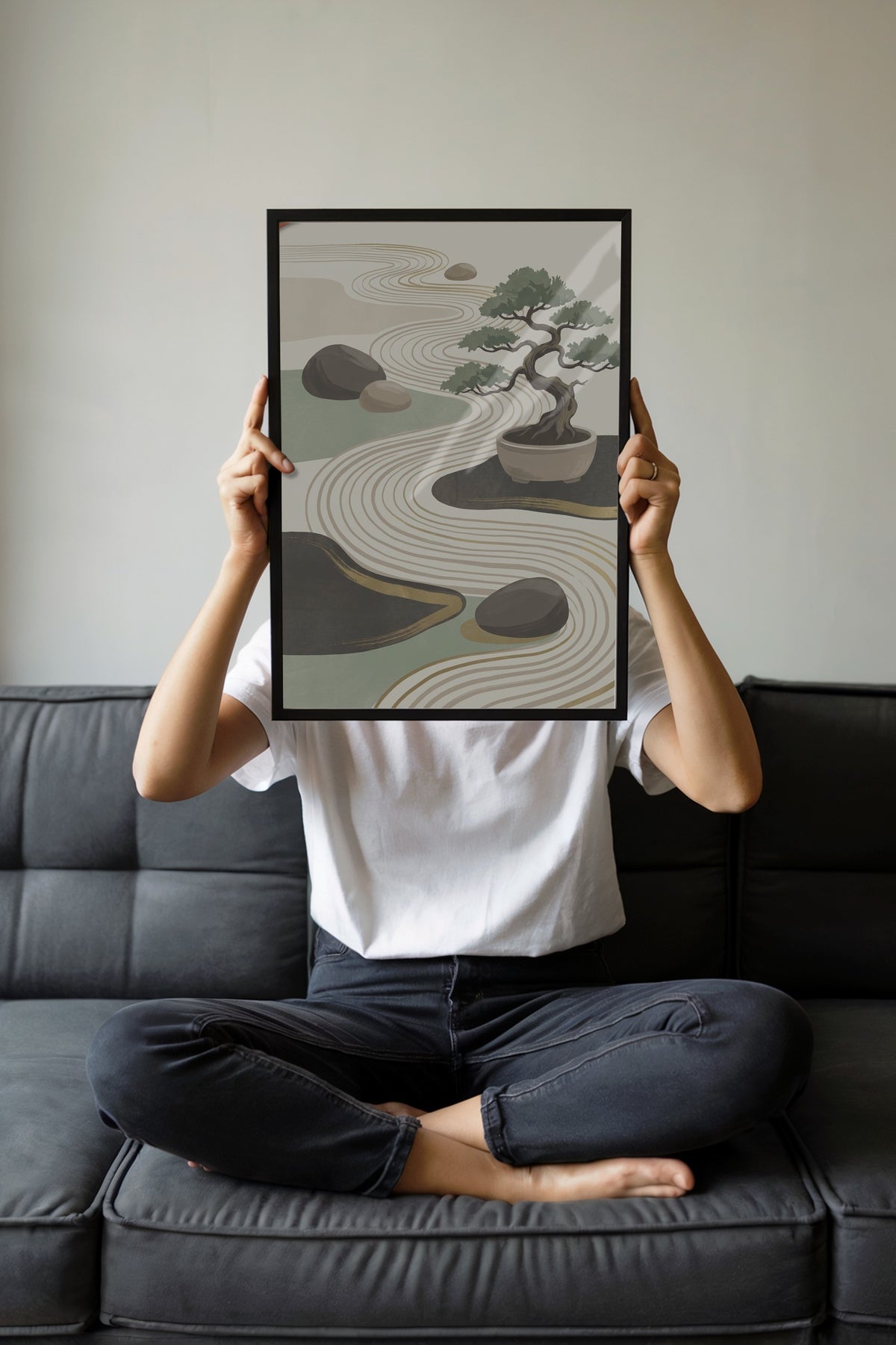 Bonsai ve Zen Bahçesi Poster – Siyah Çerçeveli Tablo